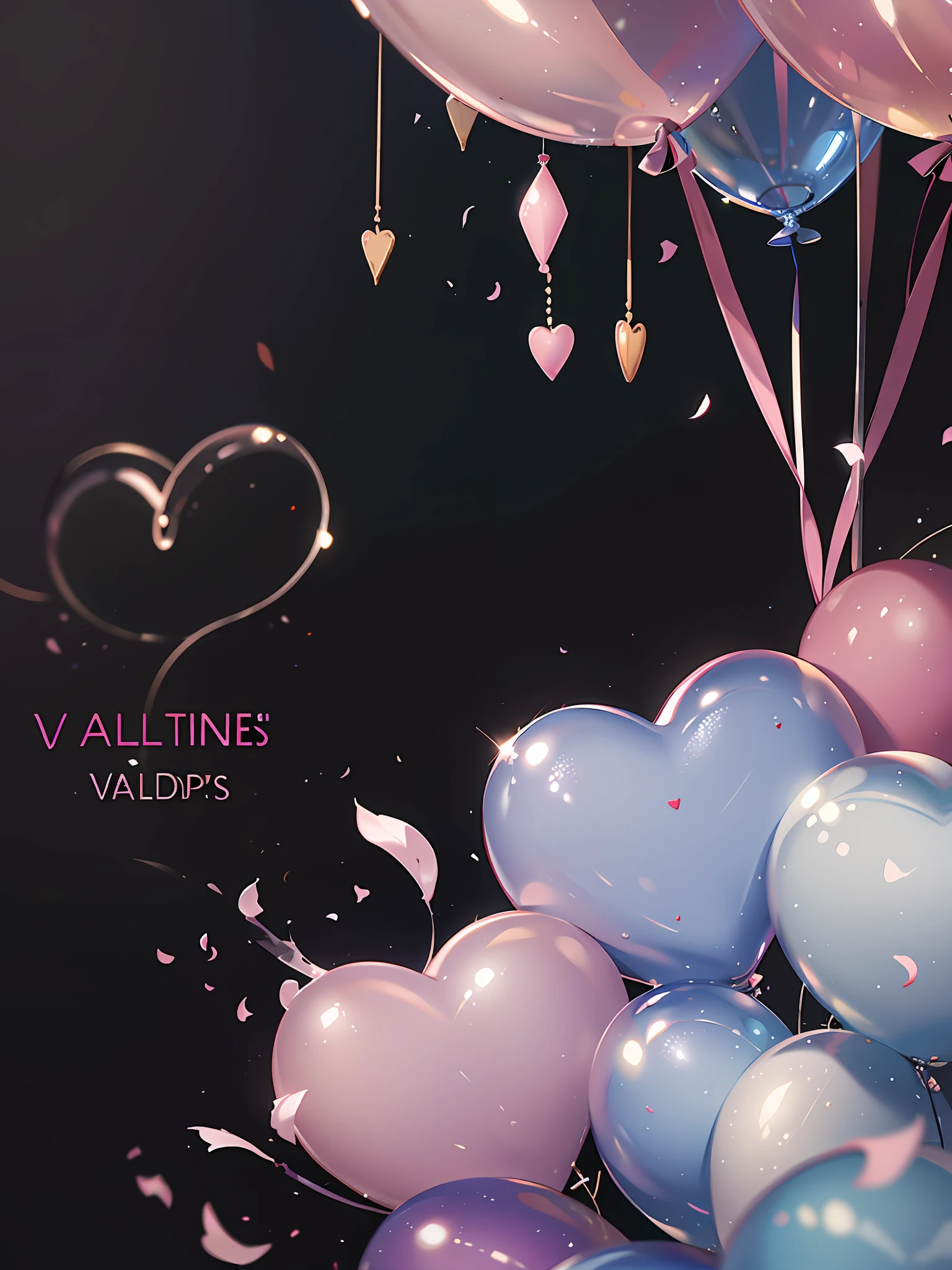 Valentine's day poster, hyper realistic scene surrounded by flowers, love balloons, , blender, product rendering, HD 8K. --v6