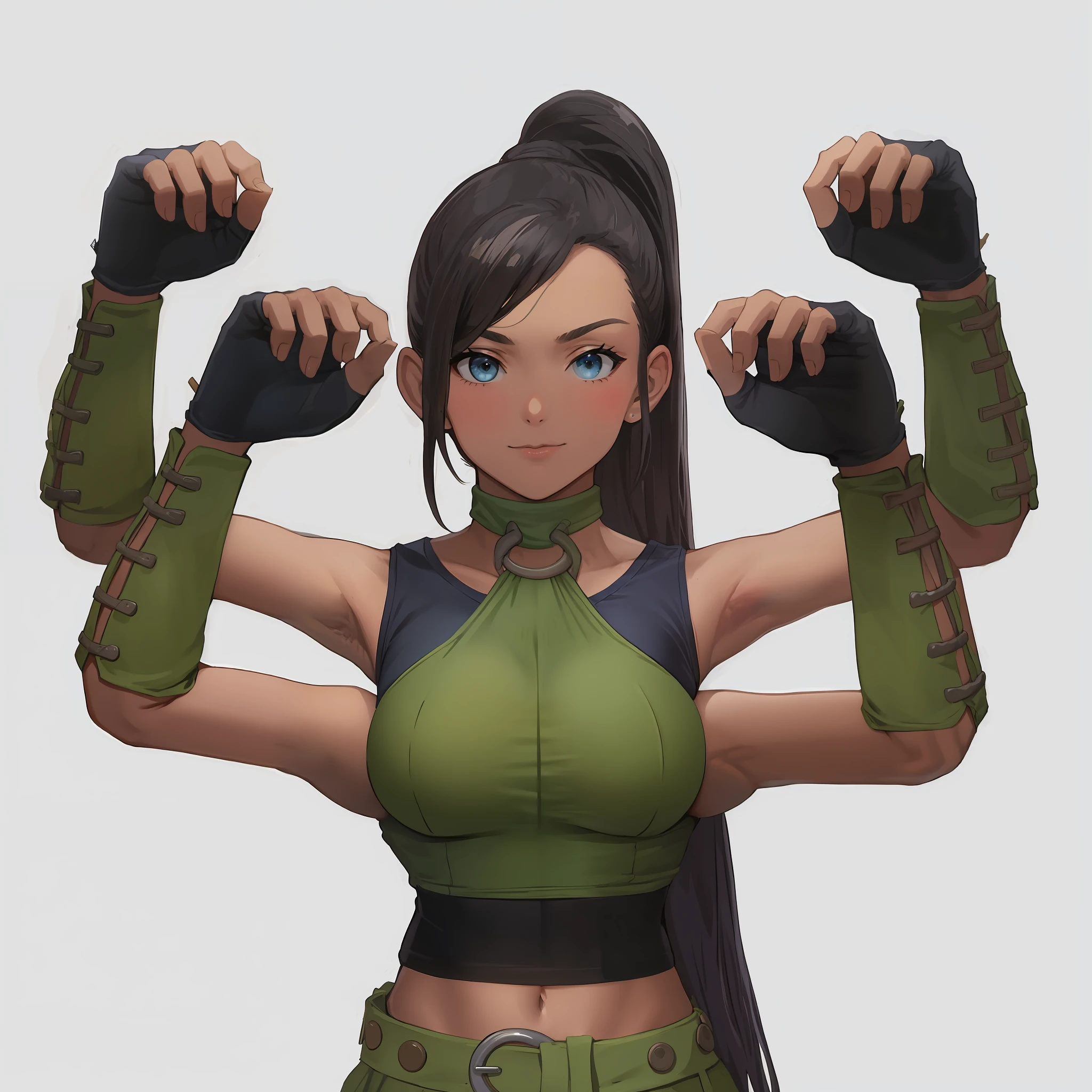 Realistic photograph, 2heads, (extra arms:1.4), a woman posing for a picture, blue tanktop, curvy arms, black hair, incredibly beautiful, strong pose, strange body, very beautiful, arms to the side, (four arms:1.4), curvy arms, multiple arms, four shoulders, armpits fused to shoulders, normal hands, slender body, identical faces, 21 years old, upper body shoot, korean