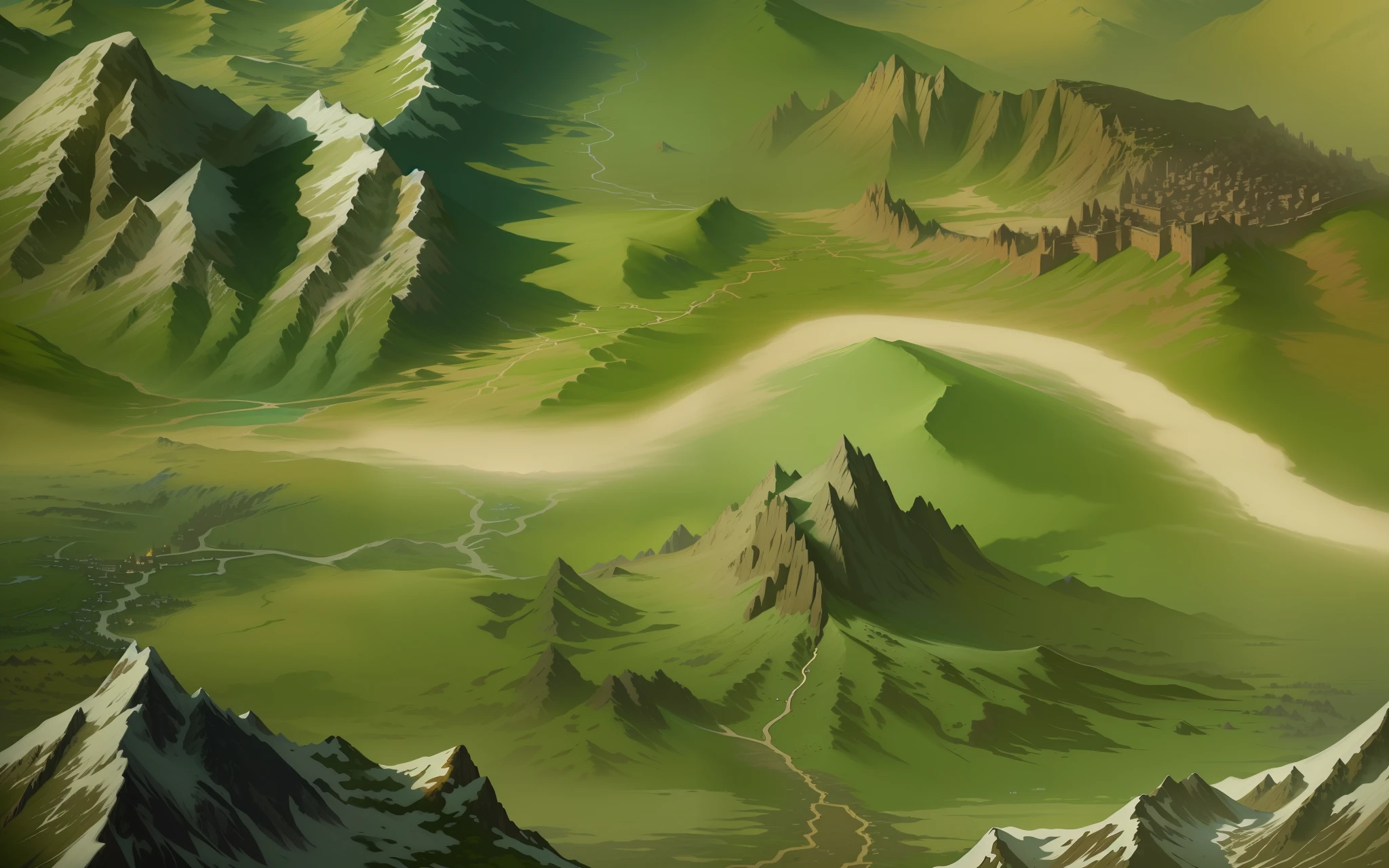 closeup of mountain and road painting, detailed game art, super detailed game art, detailed game art illustration, drawn as game concept art, game map mask painting, detailed digital 2d fantasy art, detailed landscape, intricate detail In Environment, Detailed Landscape - Width 672, Mountains, Detailed Landscape Art, Mountain Road Closeup, Road