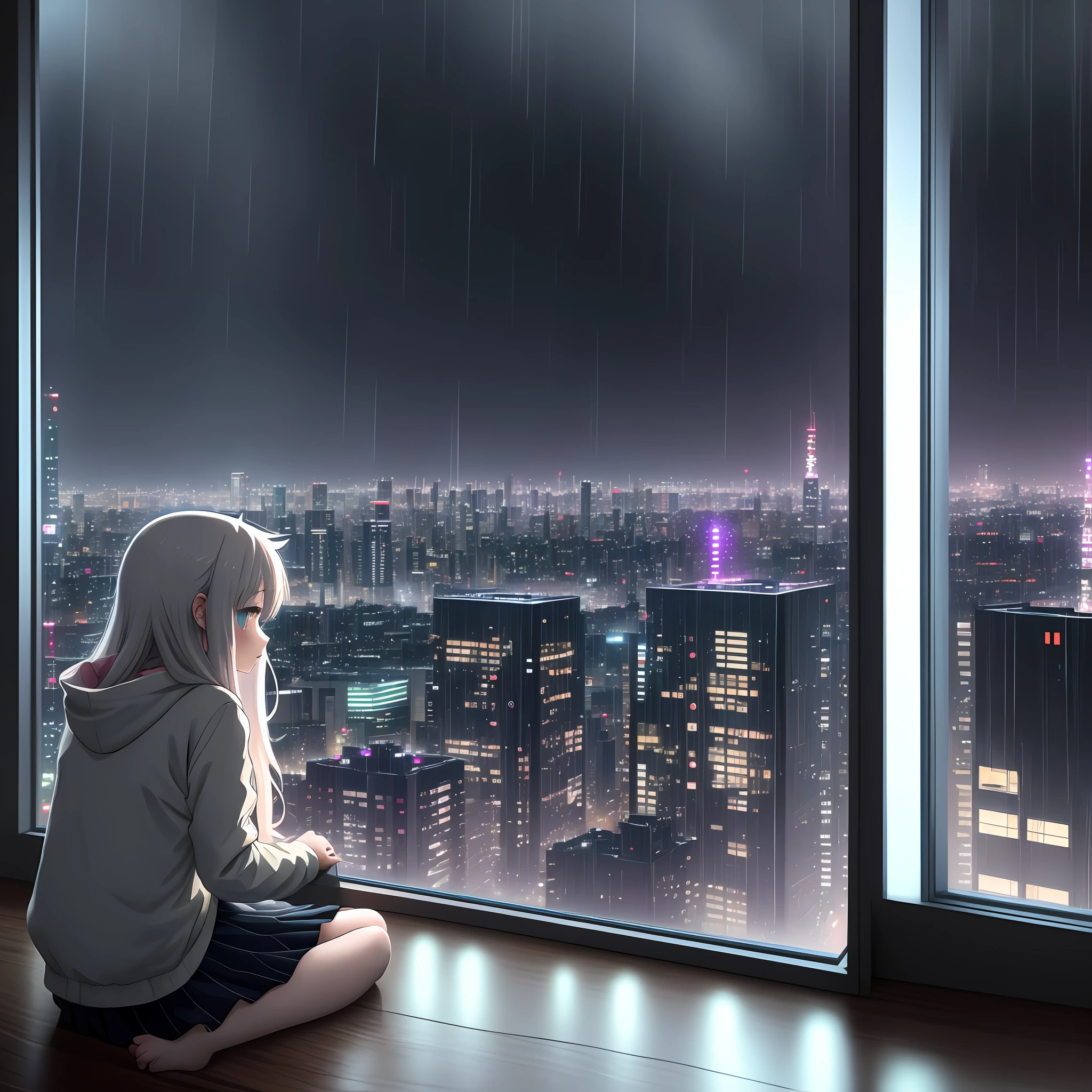 anime girl sitting on window sill looking out at city at night, tokyo anime scene, anime art wallpaper 4k, anime art wallpaper 4 k, hd anime cityscape, anime art wallpaper 8 k, 4k anime wallpaper, rainy night, rainy evening, anime style 4 k, late night raining, rainy cyberpunk city, anime style cityscape, 4 k manga wallpaper, rainy afternoon