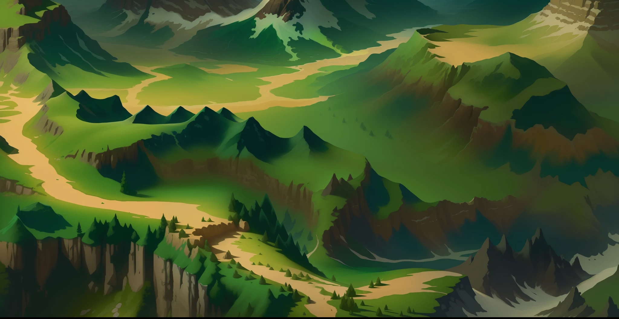 closeup of mountain and road painting, detailed game art, super detailed game art, detailed game art illustration, drawn as game concept art, game map mask painting, detailed digital 2d fantasy art, detailed landscape, intricate detail In Environment, Detailed Landscape - Width 672, Mountains, Detailed Landscape Art, Mountain Road Closeup, Road