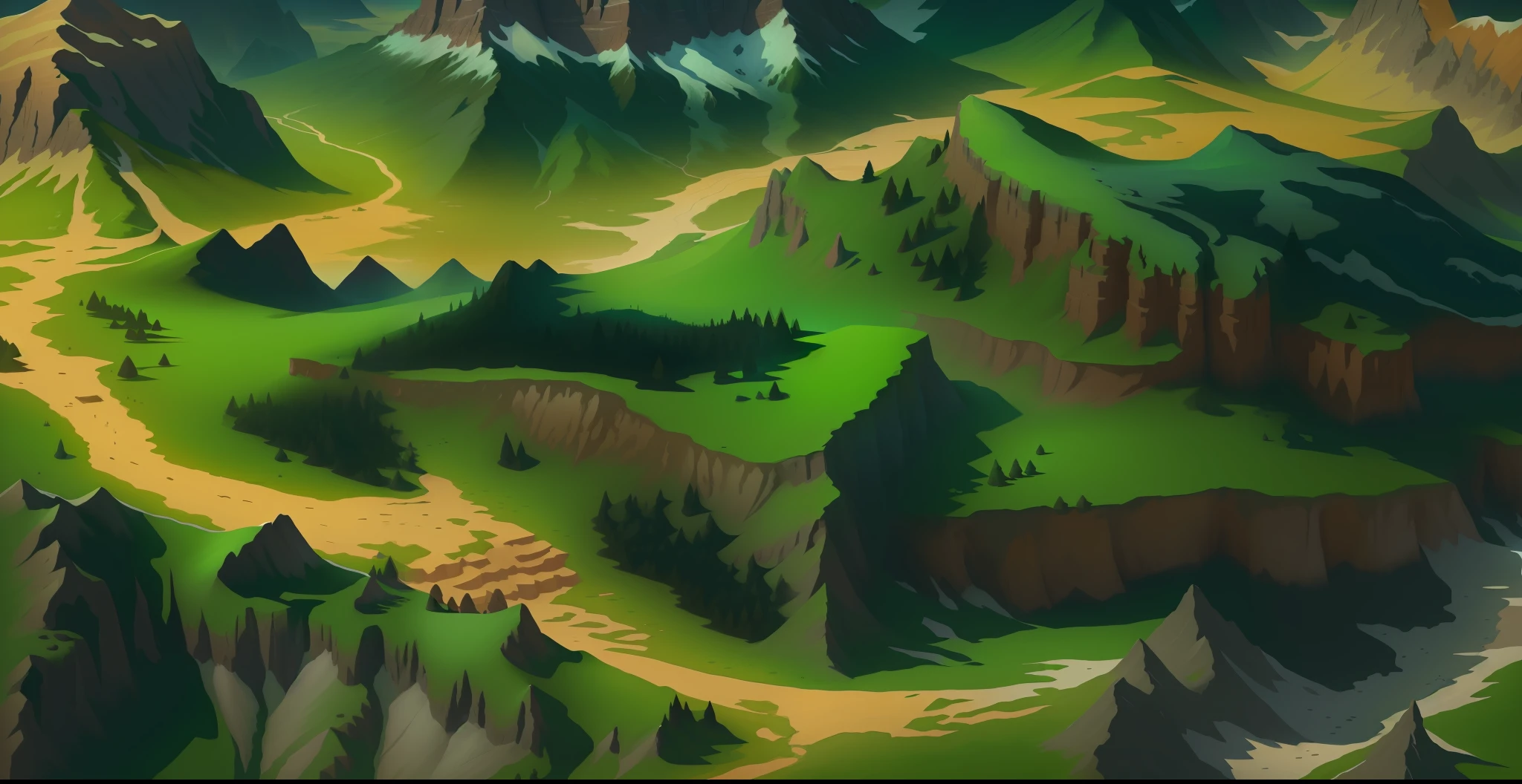 closeup of mountain and road painting, detailed game art, super detailed game art, detailed game art illustration, drawn as game concept art, game map mask painting, detailed digital 2d fantasy art, detailed landscape, intricate detail In Environment, Detailed Landscape - Width 672, Mountains, Detailed Landscape Art, Mountain Road Closeup, Road