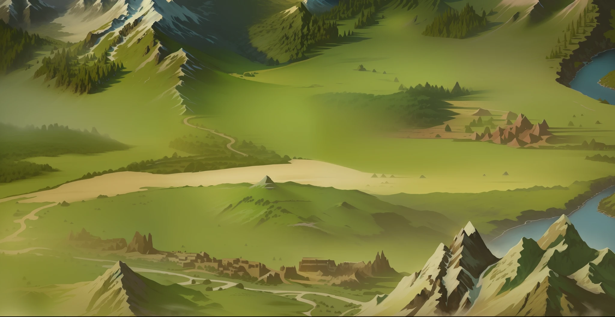 closeup of mountain and road painting, detailed game art, super detailed game art, detailed game art illustration, drawn as game concept art, game map mask painting, detailed digital 2d fantasy art, detailed landscape, intricate detail In Environment, Detailed Landscape - Width 672, Mountains, Detailed Landscape Art, Mountain Road Closeup, Road