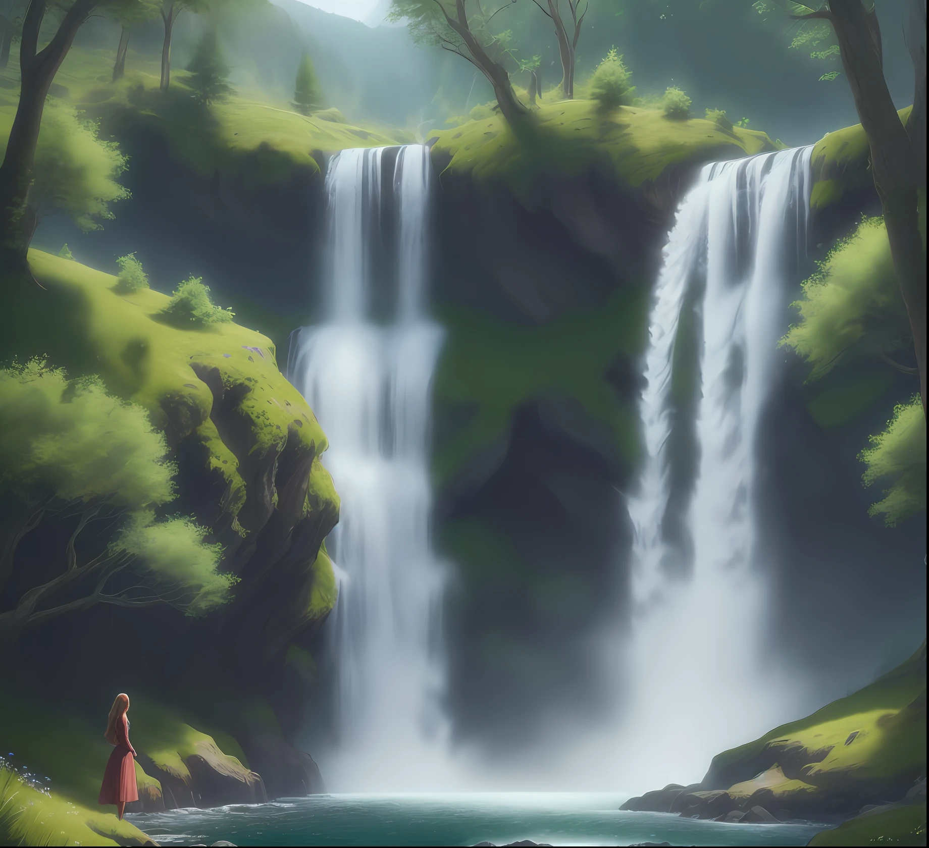 ((1woman)), photorealistic, raw and natural, flowy, surrounded by (trees+waterfalls), (wildflowers+grass), high-quality 4k resolution, cinematic lighting,

[(detailed face, beautiful realism, realistic eyes, detailed and expressive eyes) : 1.2, (movement) : 1.1]