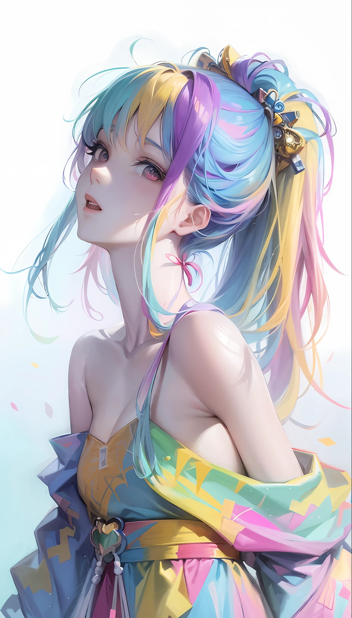 anime girl with colorful hair and a colorful dress, rossdraws pastel vibrant, rossdraws cartoon vibrant, anime style 4 k, beautiful anime portrait, artgerm colorful!!!, ! dream artgerm, beautiful anime girl, anime styled digital art, anime art wallpaper 4k, anime art wallpaper 4 k, digital anime art, extremely detailed artgerm