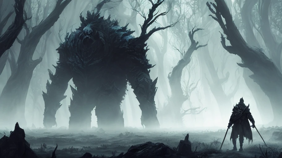 a man walking through a dark forest with a skull in the background, epic fantasy sci fi illustration, cinematic fantasy painting, an ominous fantasy illustration, 4k highly detailed digital art, grimdark matte fantasy painting, oil paint concept art, epic fantasy digital art style, fantasy concept painting, epic fantasy illustration, awesome greate composition, low detailed. digital painting