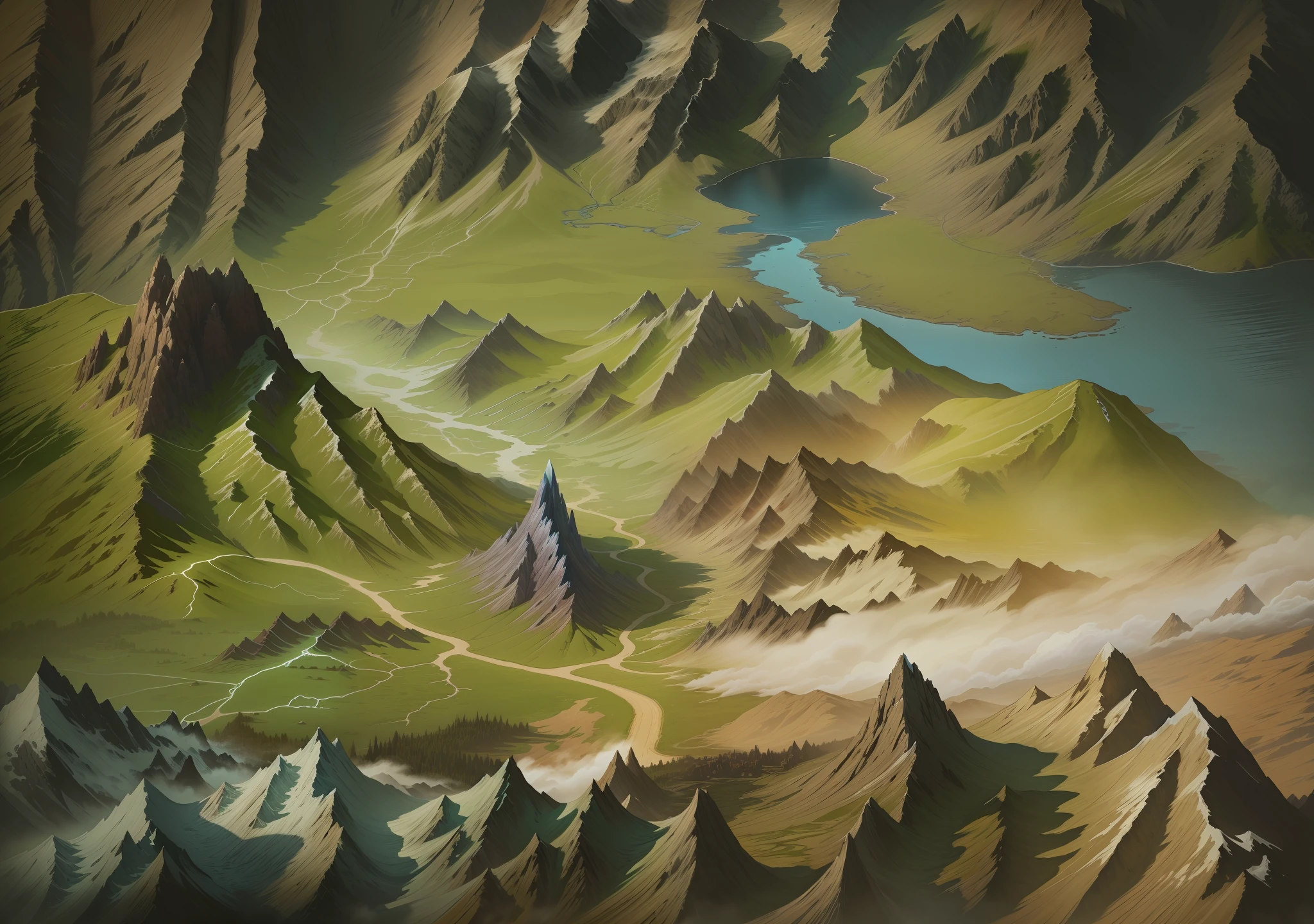 closeup of mountain and road painting, detailed game art, super detailed game art, detailed game art illustration, drawn as game concept art, game map mask painting, detailed digital 2d fantasy art, detailed landscape, intricate detail In Environment, Detailed Landscape - Width 672, Mountains, Detailed Landscape Art, Mountain Road Closeup, Road, Clear Road, Flat Road, Game Map, Legendary Style