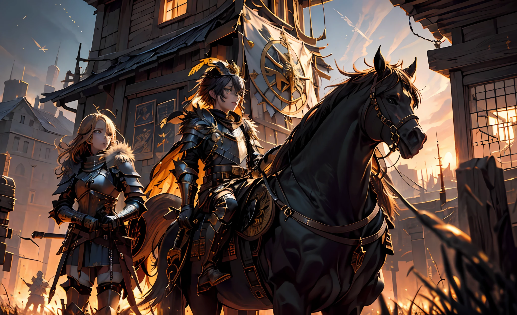 (masterpiece:1.2, best quality:1.1),8K,intricate details,HD,best illustration,wall-paper,intricate details,8K Hd wallpaper:1.6
1girl,yo,Golden pupil,((Golden eye)),Golden iris,shine:1.6
Swords and shields, griffins, wings, banners, streamers, emeralds, crowns,The sheen, the detail, the sparks, the ink, the castle, the fire, the sunset,Crusader armor
Metallics, streamers, blood on his face,Chest exposed, broken armor,industrial, dieselpunk, Carved armor:1.4, scratches:1.2, battle damage, wounds
