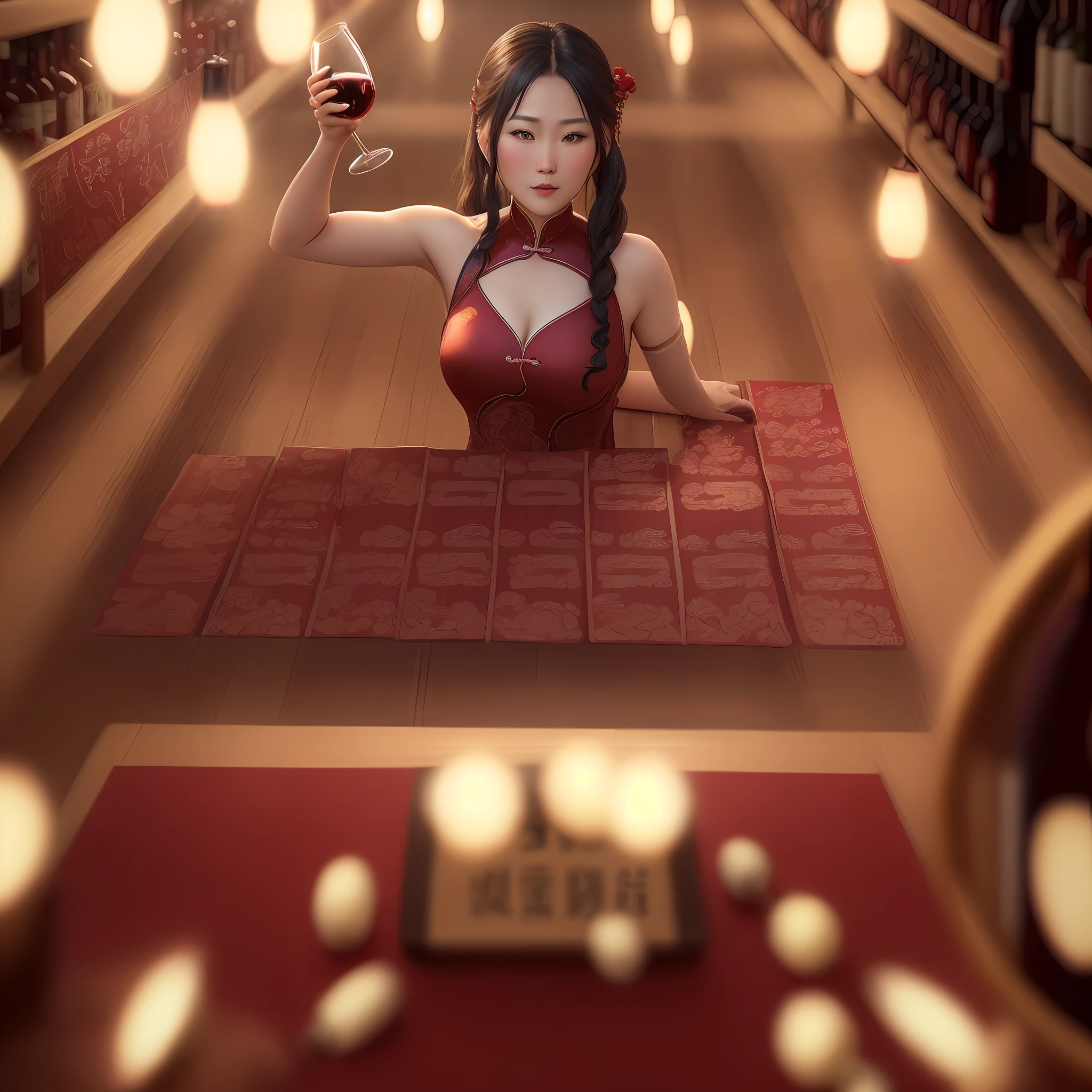 A promotional picture of a wine product, with a blank space in the middle, Chinese elements, and a blockbuster film lighting