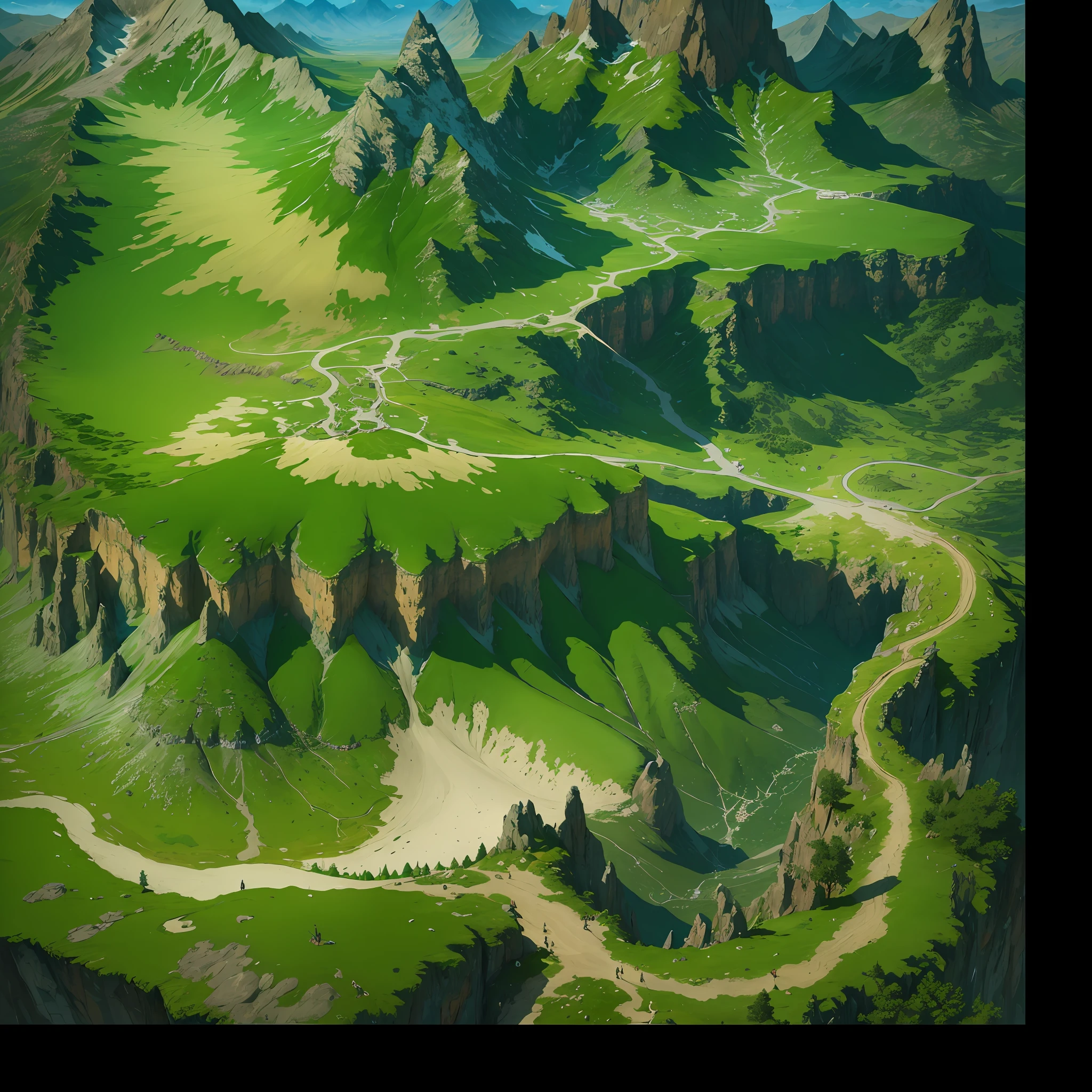 closeup of mountain and road painting, detailed game art, super detailed game art, detailed game art illustration, drawn as game concept art, game map mask painting, detailed digital 2d fantasy art, detailed landscape, intricate detail In Environment, Detailed Landscape - Width 672, Mountains, Detailed Landscape Art, Mountain Road Closeup, Road, Clear Road, Flat Road, Game Map, Legendary Style