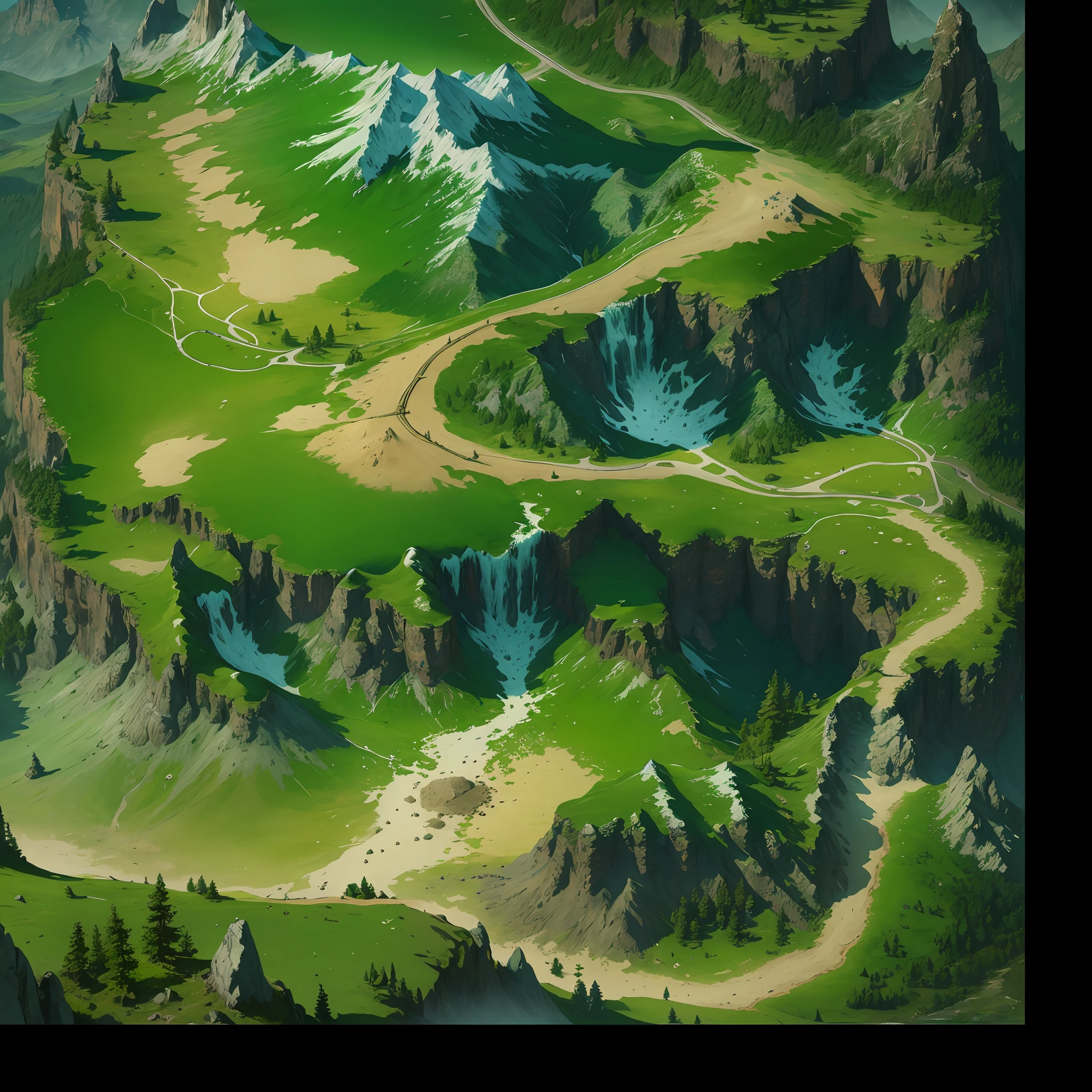 closeup of mountain and road painting, detailed game art, super detailed game art, detailed game art illustration, drawn as game concept art, game map mask painting, detailed digital 2d fantasy art, detailed landscape, intricate detail In Environment, Detailed Landscape - Width 672, Mountains, Detailed Landscape Art, Mountain Road Closeup, Road, Clear Road, Flat Road, Game Map, Legendary Style