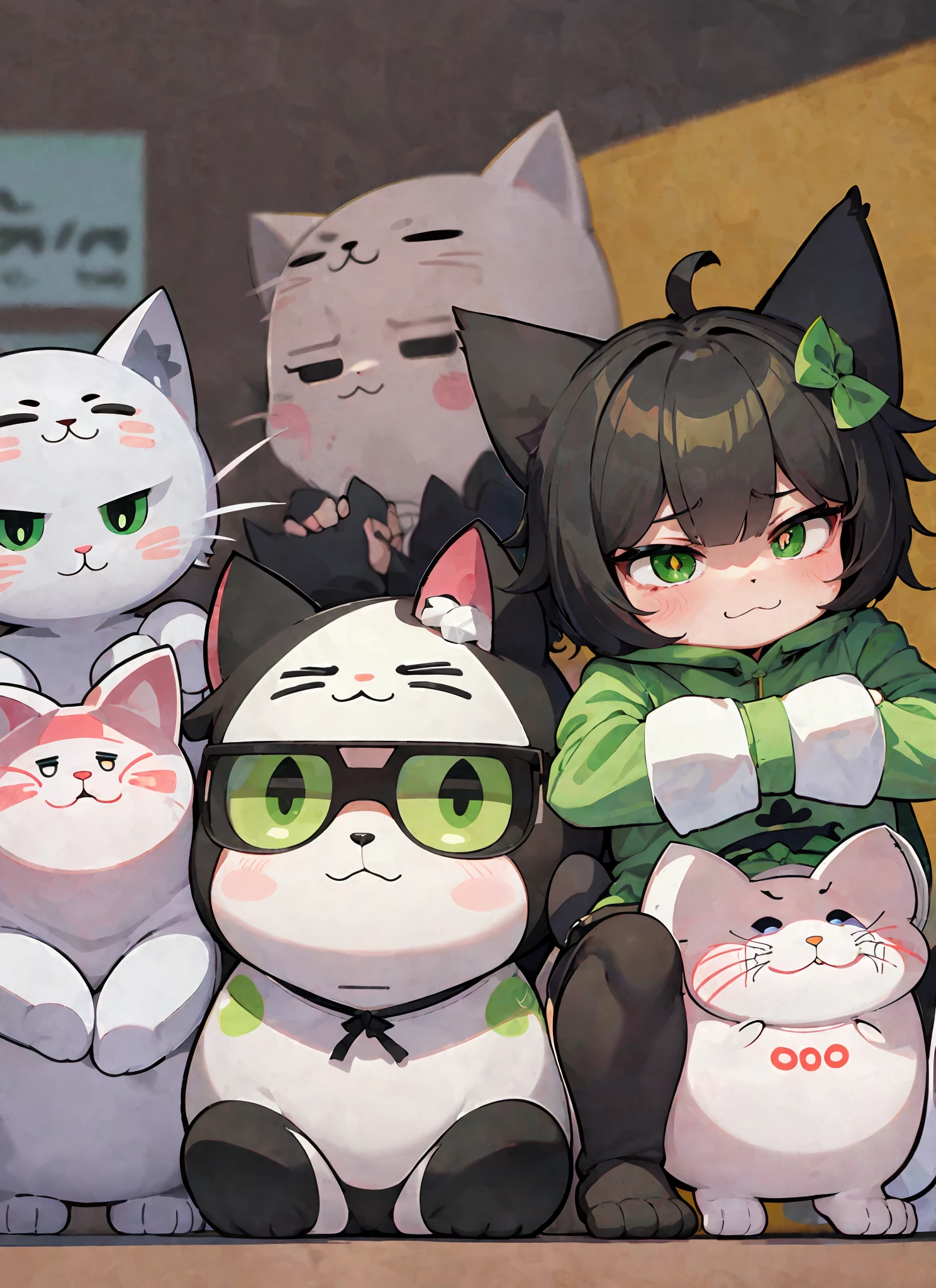 Cartoon cat with green eyes and a sad expression on his face, summer ghost drawing, tumblr, folk art, fat chibi gray cat, telegram sticker, a cute cat, sad cat, telegram sticker design, aww, one Anime vision of cute cats, けもの, Wang Chen, cat furry.