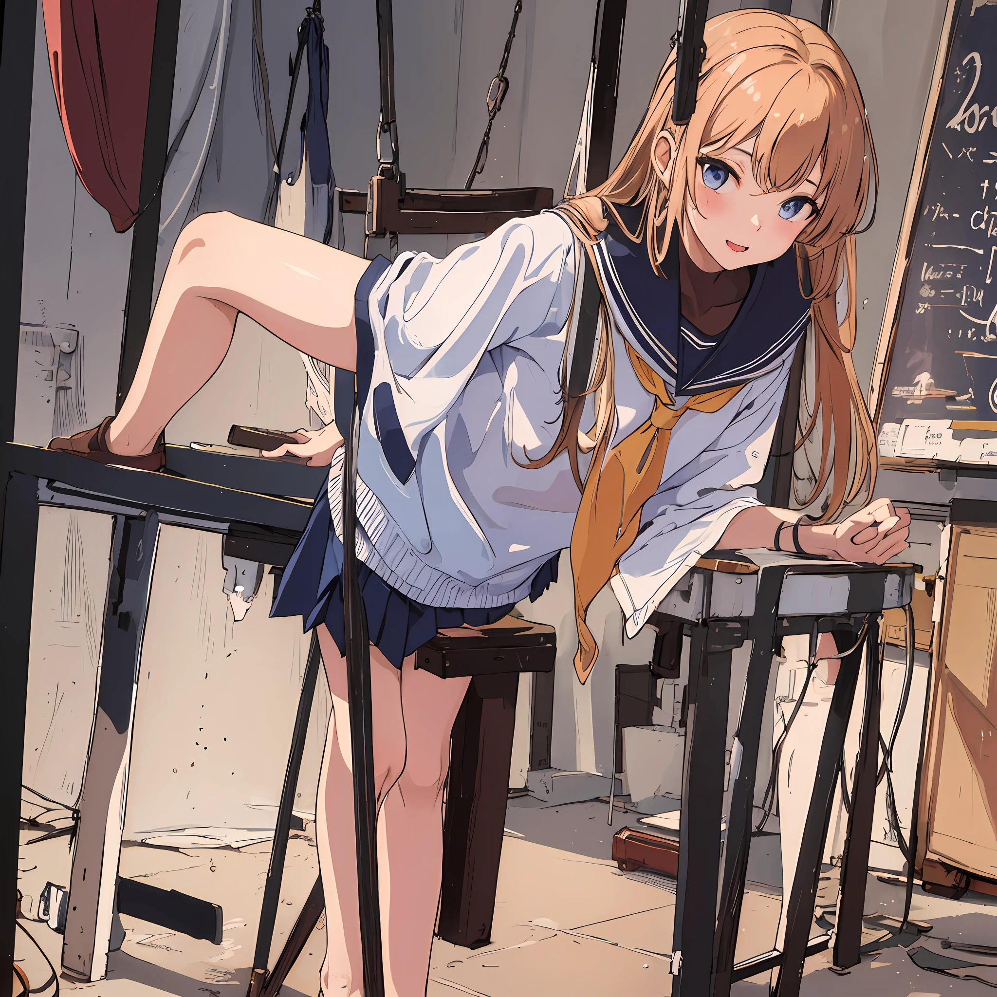 (masterpiece, best quality), 1girl, nsfw, school, skirt draping between legs, teasing