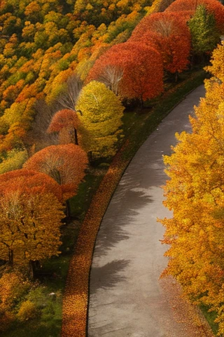 Village path, autumn, fence, wooden barrel, top view
