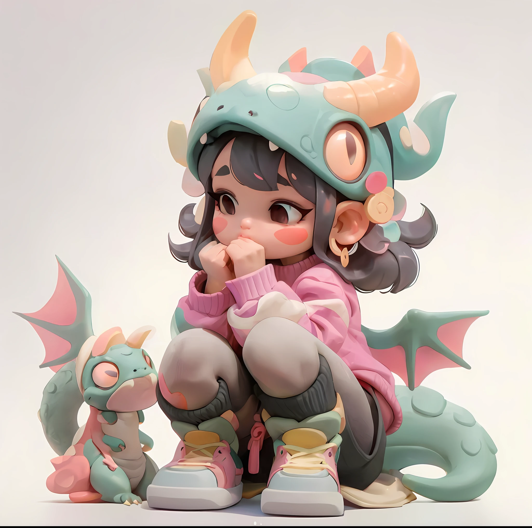 there is a small doll with a dragon on it and a dragon on the ground, dragon girl, by Tooth Wu, by Yanjun Cheng, by Ryan Yee, by Jason Chan, by Russell Dongjun Lu, cute 3 d render, cute little dragon, by jeonseok lee, loish and wlop, by Yang J, by Victor Wang, cute detailed digital art