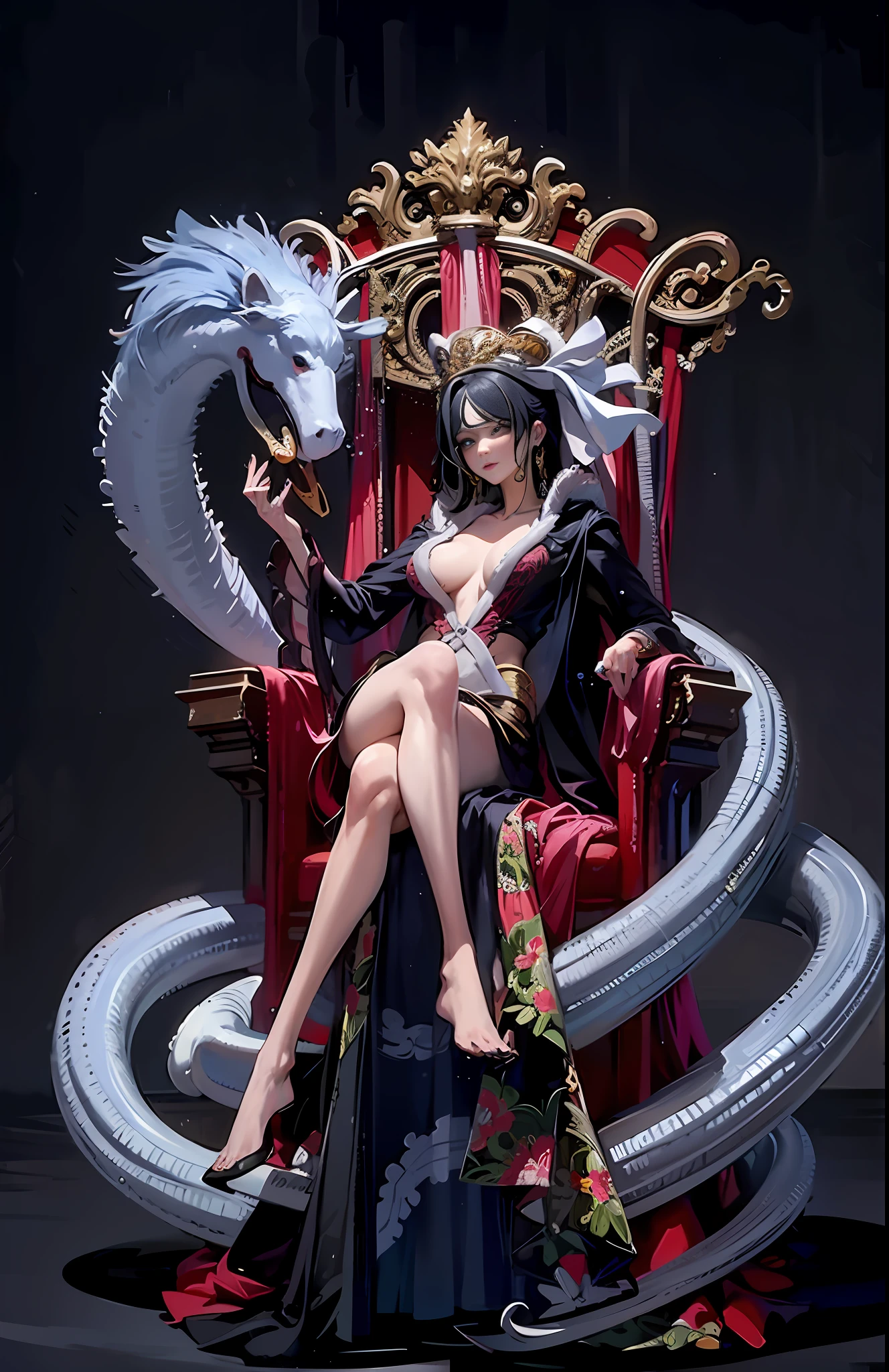 (Bohancock: 1.66) (Bohancock: 1.7) (Bohancock: 1.8) The perfect depiction of Boa Hancock's perfect body curve perfectly interprets her enchanting and noble. Guide the AI to portray One Piece Boa Hancock in a richly detailed way, making the picture flawless. More mature face, European and American looks, open and sexy. ((painting-like style: 1.2, detailed rendering: 1.3, exquisite illumination: 1.4)), high-definition and soft, plump breasts, slightly raised hills, round areola, one breast that is open and exposed, moist and smooth skin , the neck with sweat slipping down, the delicate skin wet by the rain, the dancing water droplets, and the playful details are all the more moving.