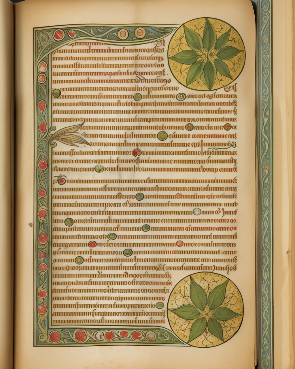 a medieval manuscript, herbal, detailed text, vignette, text, view from above, centred, extremely high details