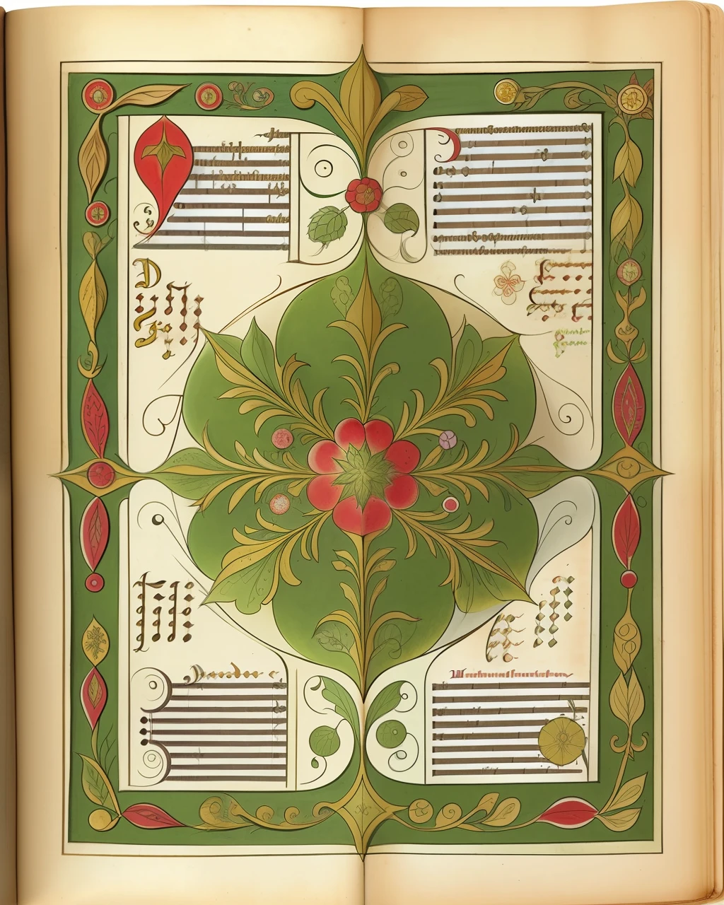 a medieval manuscript, herbal illustrations, detailed text, vignette, text, view from above, centred, extremely high details