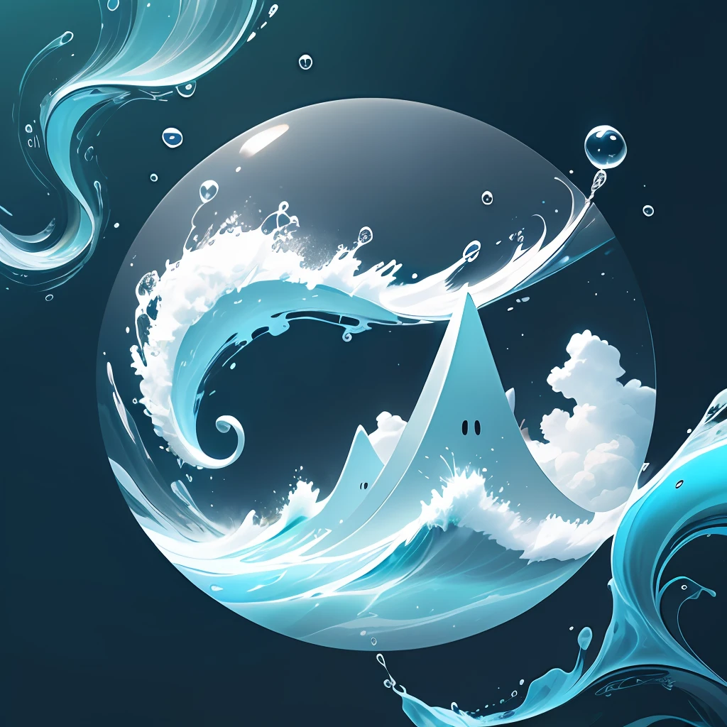 (shape with a capital letter A), the UI interface has a marine theme with natural elements. (ocean element), (spray), whale --v 6