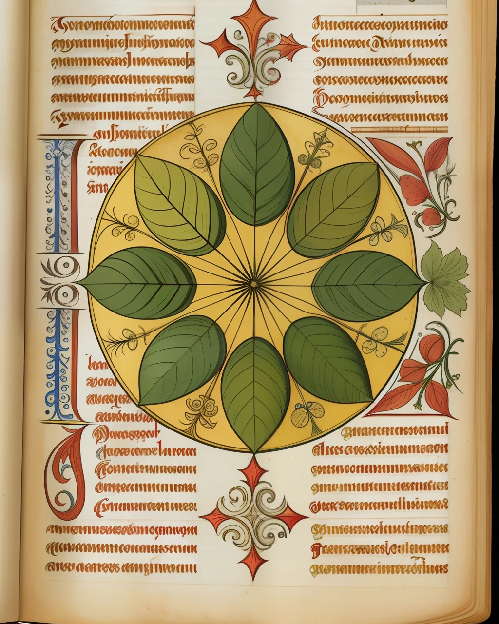 a medieval manuscript, herbal illustrations, detailed text, vignette, text, view from above, centred, extremely high details