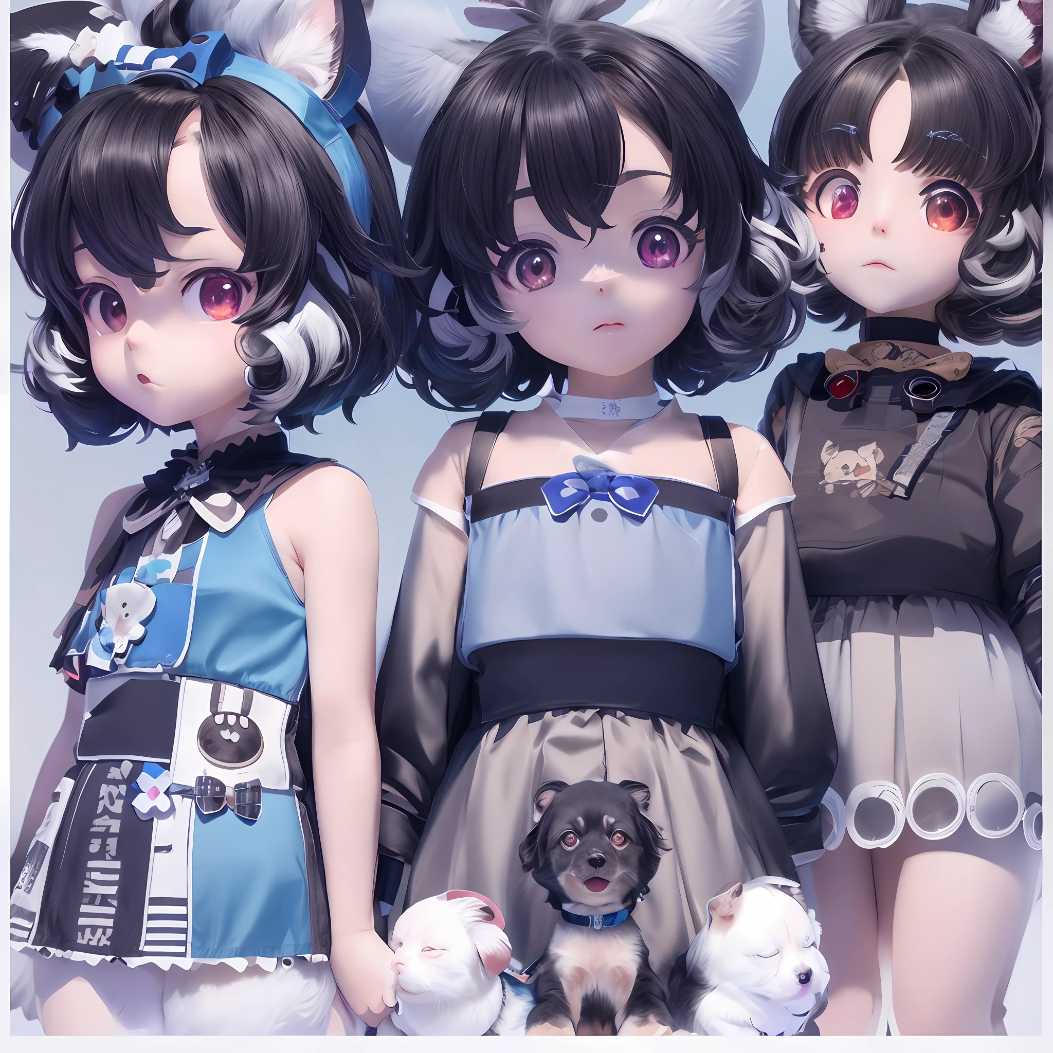 anime characters with a dog and a cat pose for a picture, artwork in the style of guweiz, kawacy, guweiz, girls frontline style, kantai collection style, stylized anime, , fine details. girls frontline, guweiz on pixiv artstation, guweiz on artstation pixiv, from girls frontline