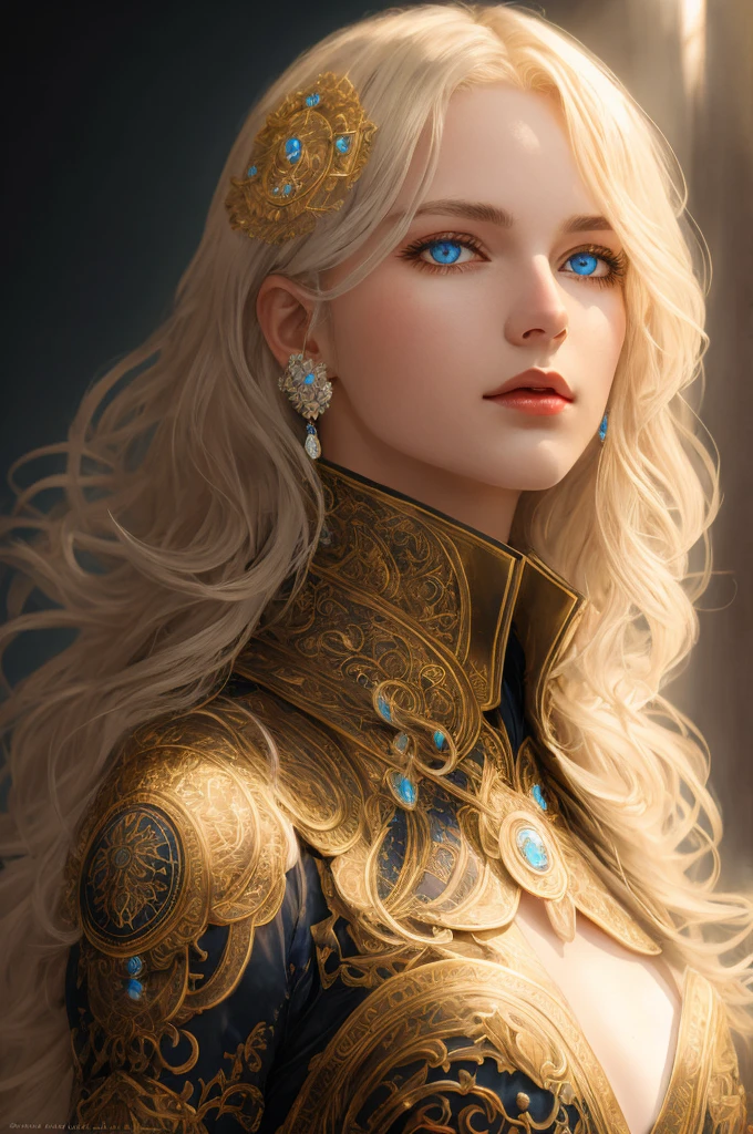 blue eyes, charming, silver hair, red mouth