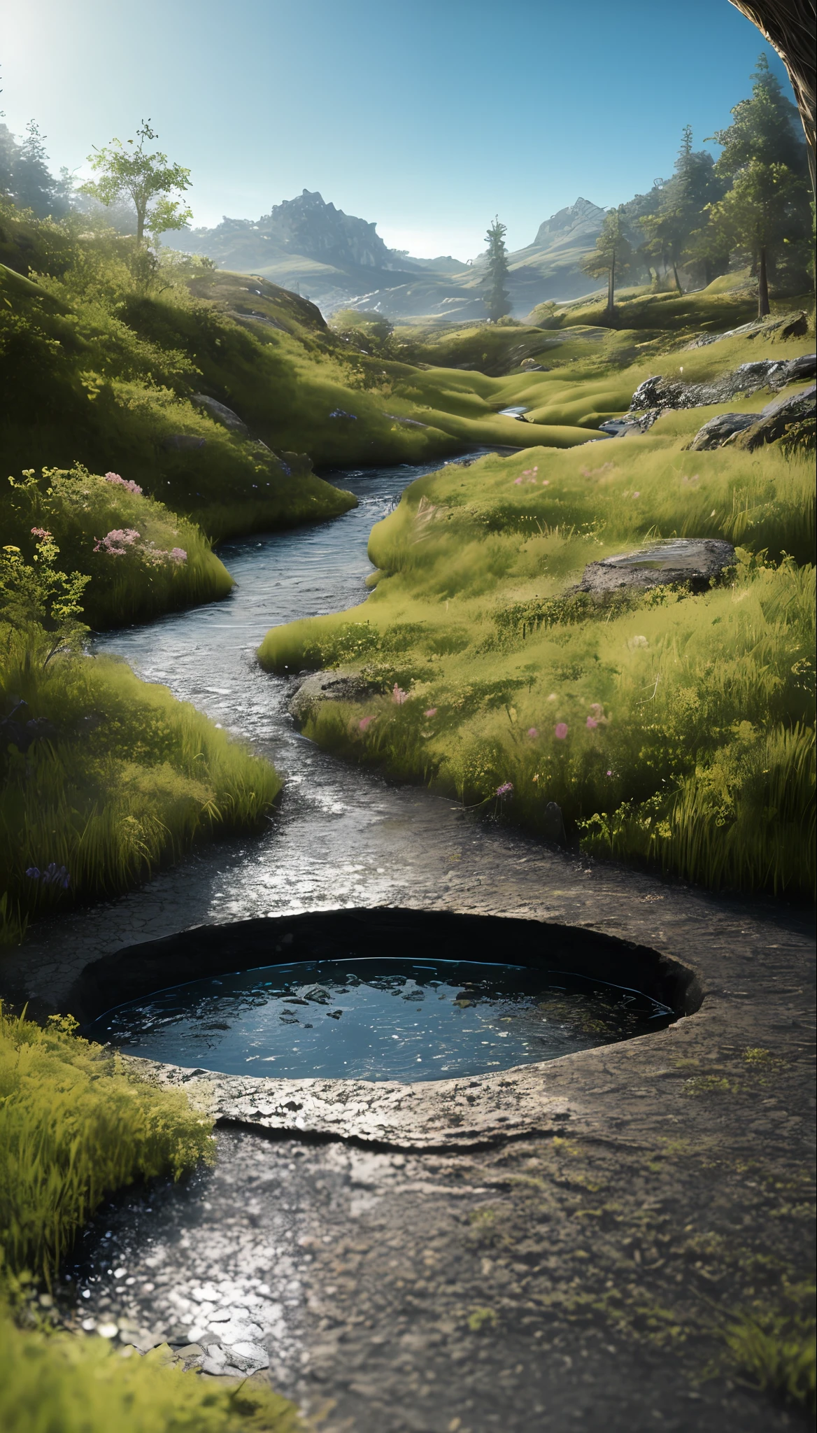 photorealistic shot of natural terrain with digged living hole, masterpiece, ultra high res, (photorealistic:1.4), cinema lighting, insanely detailed, hyper realistic, intricate design, fine details, octane render