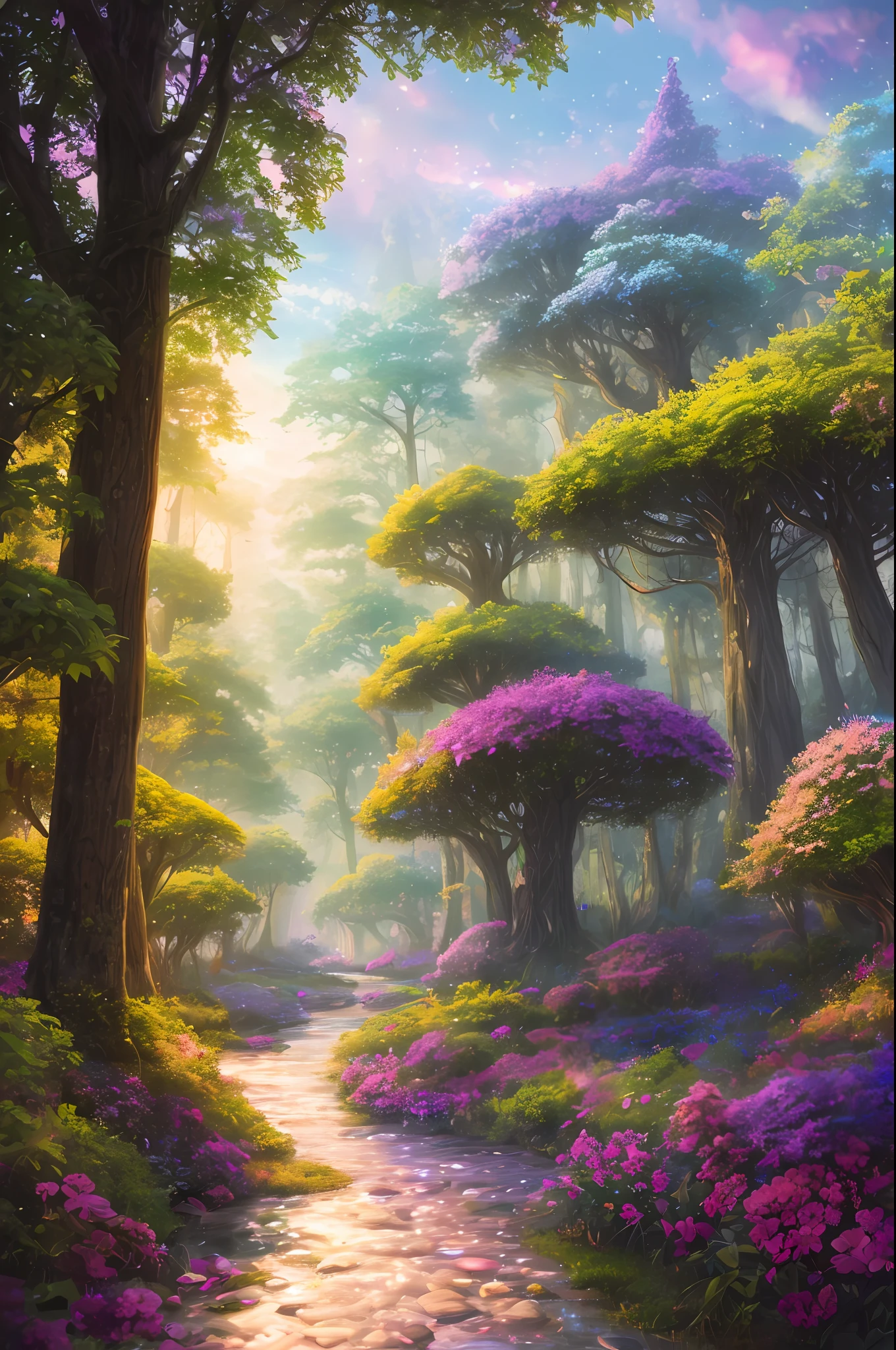 masterpiece, best quality, high quality,extremely detailed CG unity 8k wallpaper, An enchanting and dreamy scene of a fantasy forest, with towering trees, glowing mushrooms, and hidden fairy glens, creating a sense of mystique and enchantment, artstation, digital illustration, intricate, trending, pastel colors, oil paiting, award winning photography, Bokeh, Depth of Field, HDR, bloom, Chromatic Aberration ,Photorealistic,extremely detailed, trending on artstation, trending on CGsociety, Intricate, High Detail, dramatic, art by midjourney