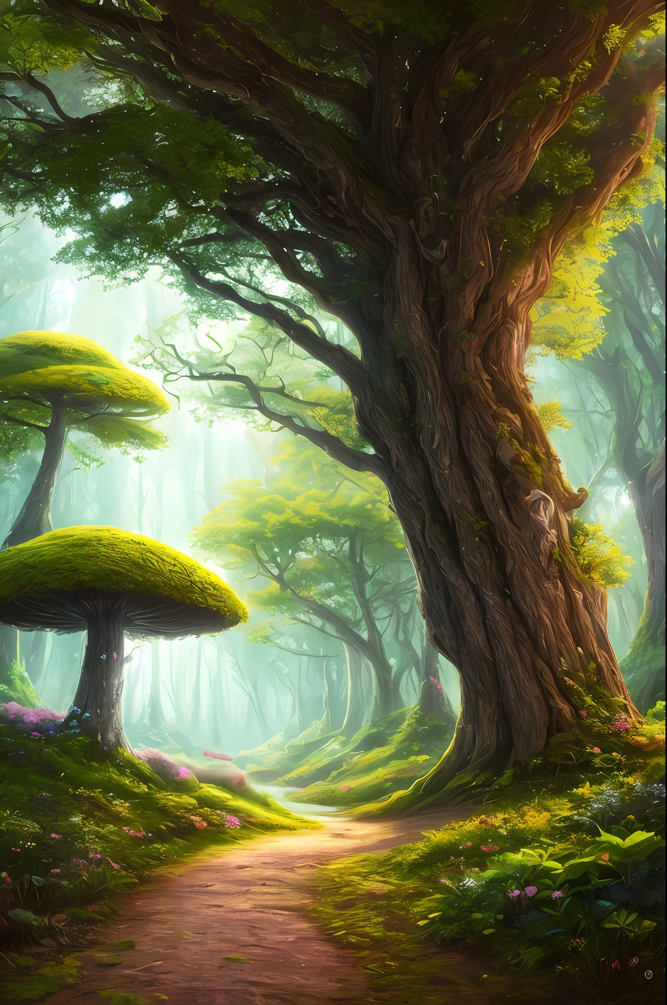 masterpiece, best quality, high quality,extremely detailed CG unity 8k wallpaper, An enchanting and dreamy scene of a fantasy forest, with towering trees, glowing mushrooms, and hidden fairy glens, creating a sense of mystique and enchantment, artstation, digital illustration, intricate, trending, pastel colors, oil paiting, award winning photography, Bokeh, Depth of Field, HDR, bloom, Chromatic Aberration ,Photorealistic,extremely detailed, trending on artstation, trending on CGsociety, Intricate, High Detail, dramatic, art by midjourney