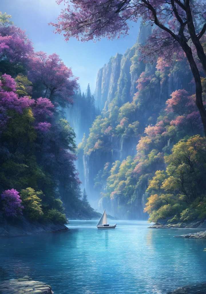 masterpiece, best quality, high quality,extremely detailed CG unity 8k wallpaper, An enchanting and dreamy scene of  a sailing boat in fantasy forest, with towering trees, hidden fairy glens, creating a sense of mystique and enchantment, artstation, intricate, trending, award winning photography, Bokeh, Depth of Field, HDR, bloom, Chromatic Aberration ,Photorealistic,extremely detailed, trending on artstation, trending on CGsociety, Intricate, High Detail, dramatic, art by midjourney