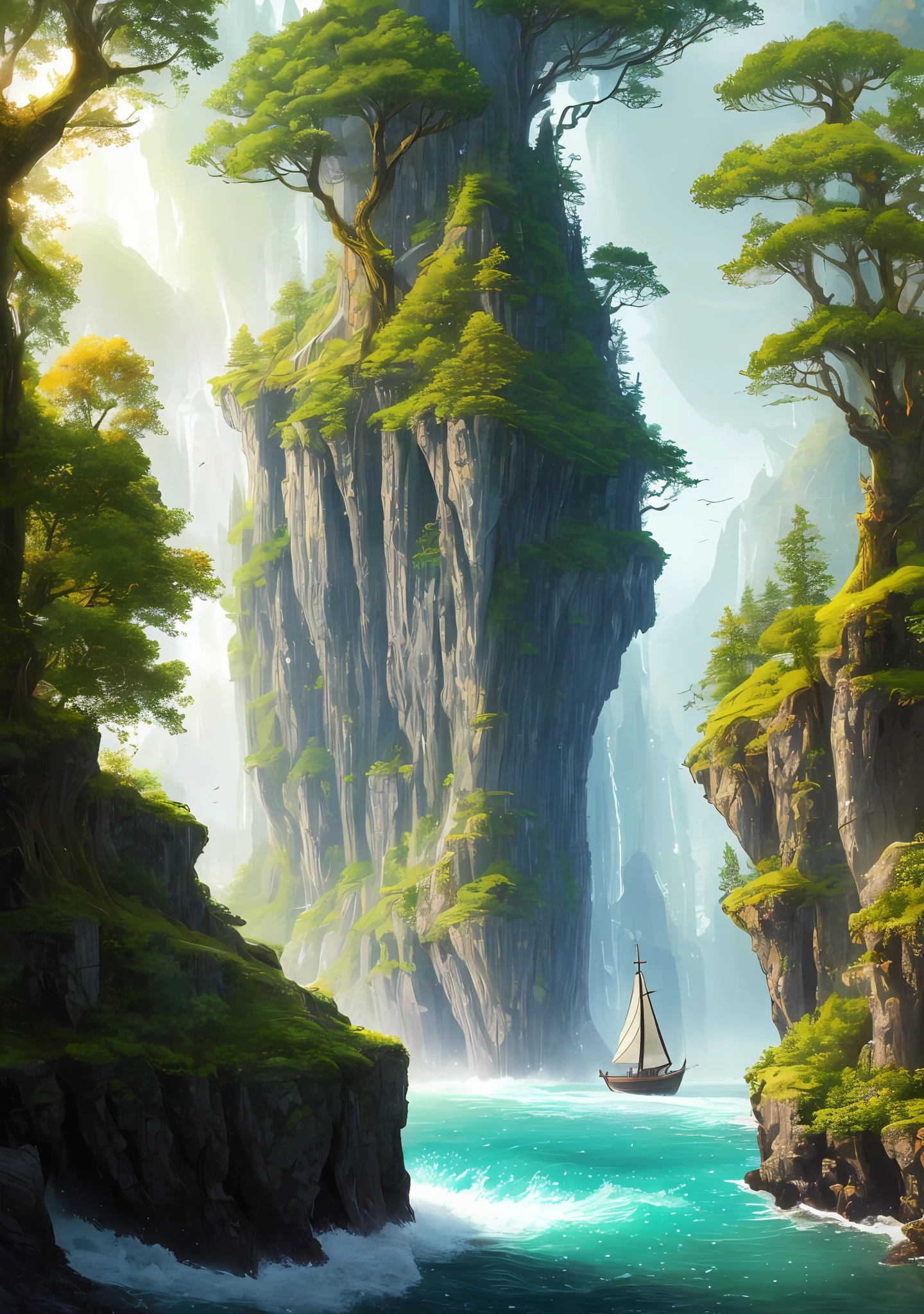 masterpiece, best quality, high quality,extremely detailed CG unity 8k wallpaper, An enchanting and dreamy scene of  a sailing boat in fantasy forest, with towering trees, hidden fairy glens, creating a sense of mystique and enchantment, artstation, intricate, trending, award winning photography, Bokeh, Depth of Field, HDR, bloom, Chromatic Aberration ,Photorealistic,extremely detailed, trending on artstation, trending on CGsociety, Intricate, High Detail, dramatic, art by midjourney
