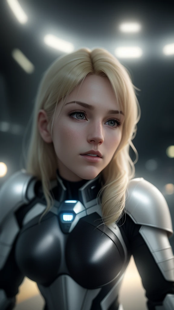 Ultrarealistic portrait photograph show full body triangulation from head to toe 28 years old caucasian Hasselblad X1D - 50c, Cinematic, Blur Effect, Long Exposure, 8K, Ultra-HD, Natural Lighting, Moody Lighting, Cinematic Lighting, hyper-realistic, vibrant, 8k, detailed, ultra detail, sci-fi, shiny blonde hair, at the spaceport, against the background of a sci-fi ship taking off, overcast, plate leather armor, isolated leather armor, lots of fine detail in the style of 'pursuit' by gesaffelstein, photorealistic, cinematic lighting, light atmosphere, volumetric lighting, action pose, epic scene, lots of fine detail, movie style, photography, natural textures, natural light, natural blur, photorealism, cinematic rendering, ray tracing, highest quality, highest detail, Cinematic, Blur Effect, Long Exposure, 8K, Ultra-HD, Natural Lighting, Moody bright Lighting, Cinematic Lighting, hyper-realistic, vibrant, detailed, ultra detail, RAW photo