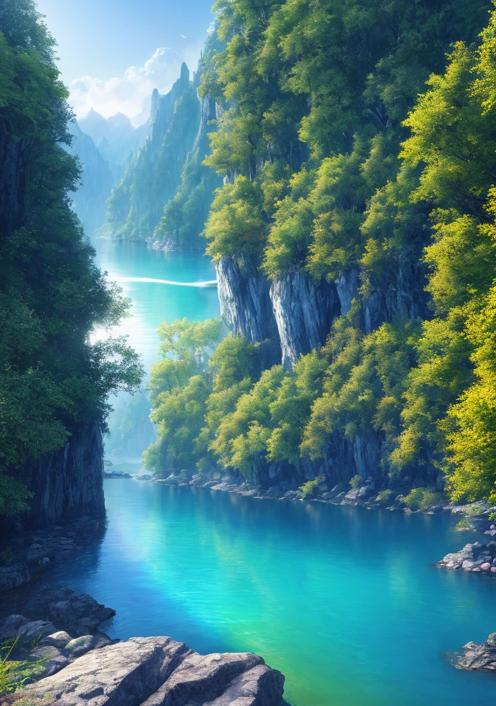 masterpiece, best quality, high quality,extremely detailed CG unity 8k wallpaper, An enchanting and dreamy scene of aa large sailboat on a narrow river in fantasy forest, with towering trees, hidden fairy glens, creating a sense of mystique and enchantment, artstation, intricate, trending, award winning photography, Bokeh, Depth of Field, HDR, bloom, Chromatic Aberration ,Photorealistic,extremely detailed, trending on artstation, trending on CGsociety, Intricate, High Detail, dramatic, art by midjourney