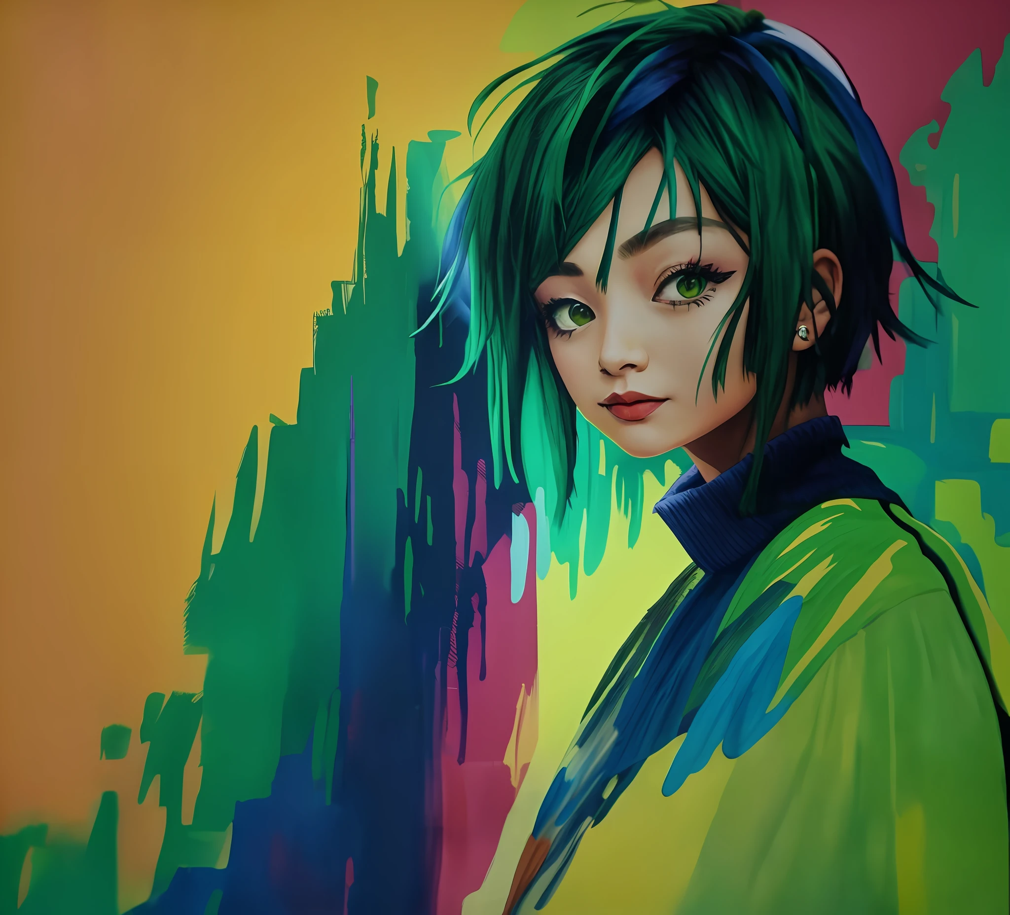 The overall green painting, the color is more conflicting,