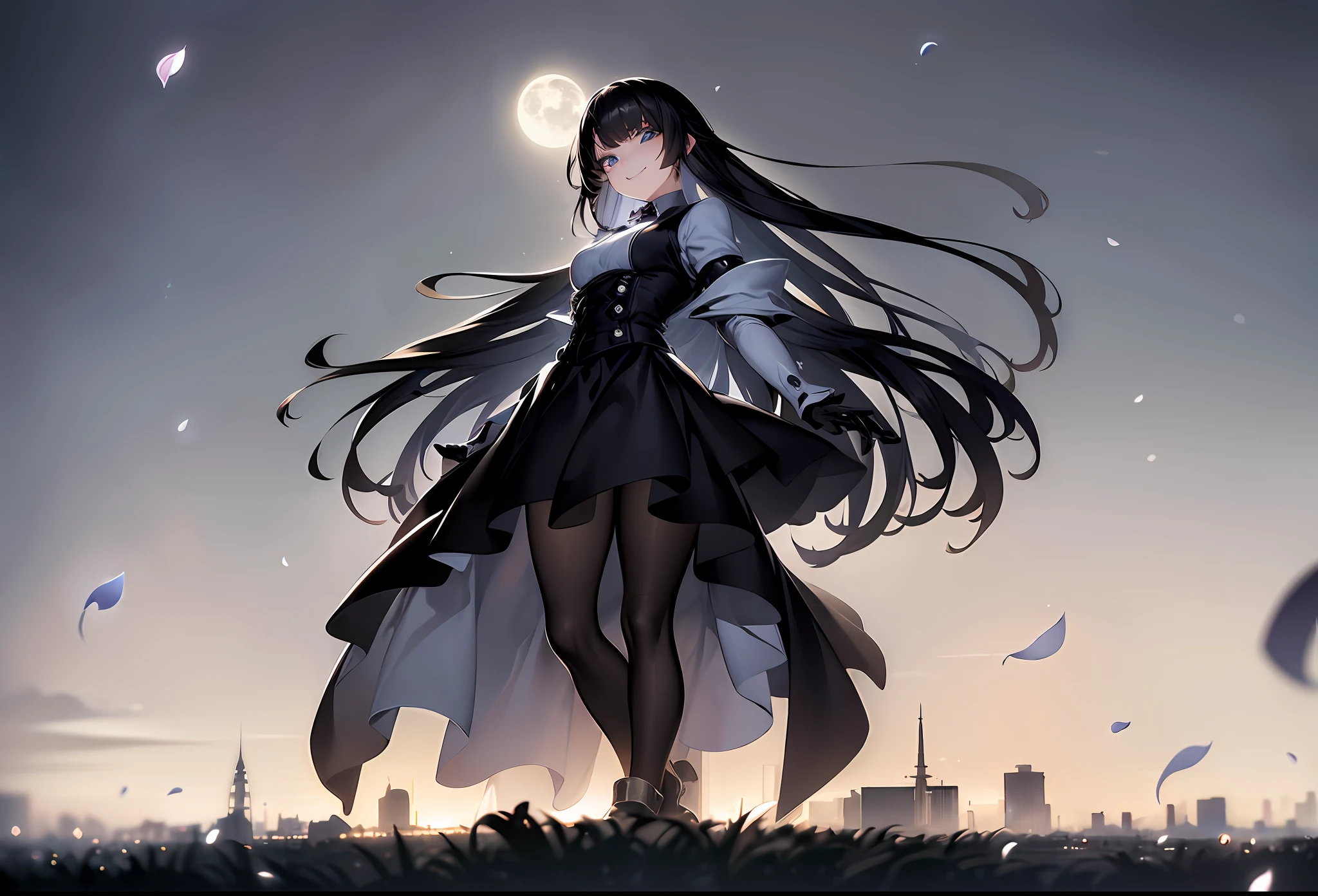 [(white background:1.5),::5] (isometric:1.0), double exposure, bubble,
mid shot, full body,
//
masterpiece, best quality, 1girl, (colorful),(finely detailed beautiful eyes and detailed face),cinematic lighting,bust shot,extremely detailed CG unity 8k wallpaper,black hair,long hair,black eyes,solo,smile,intricate skirt,((flying petal)),(Flowery meadow) sky, cloudy_sky, building, moonlight, moon, night, (dark theme:1.3), light, electricity,looking at viewer,steampunk,scientist,blue eyes,very detalied face ,robotic hand