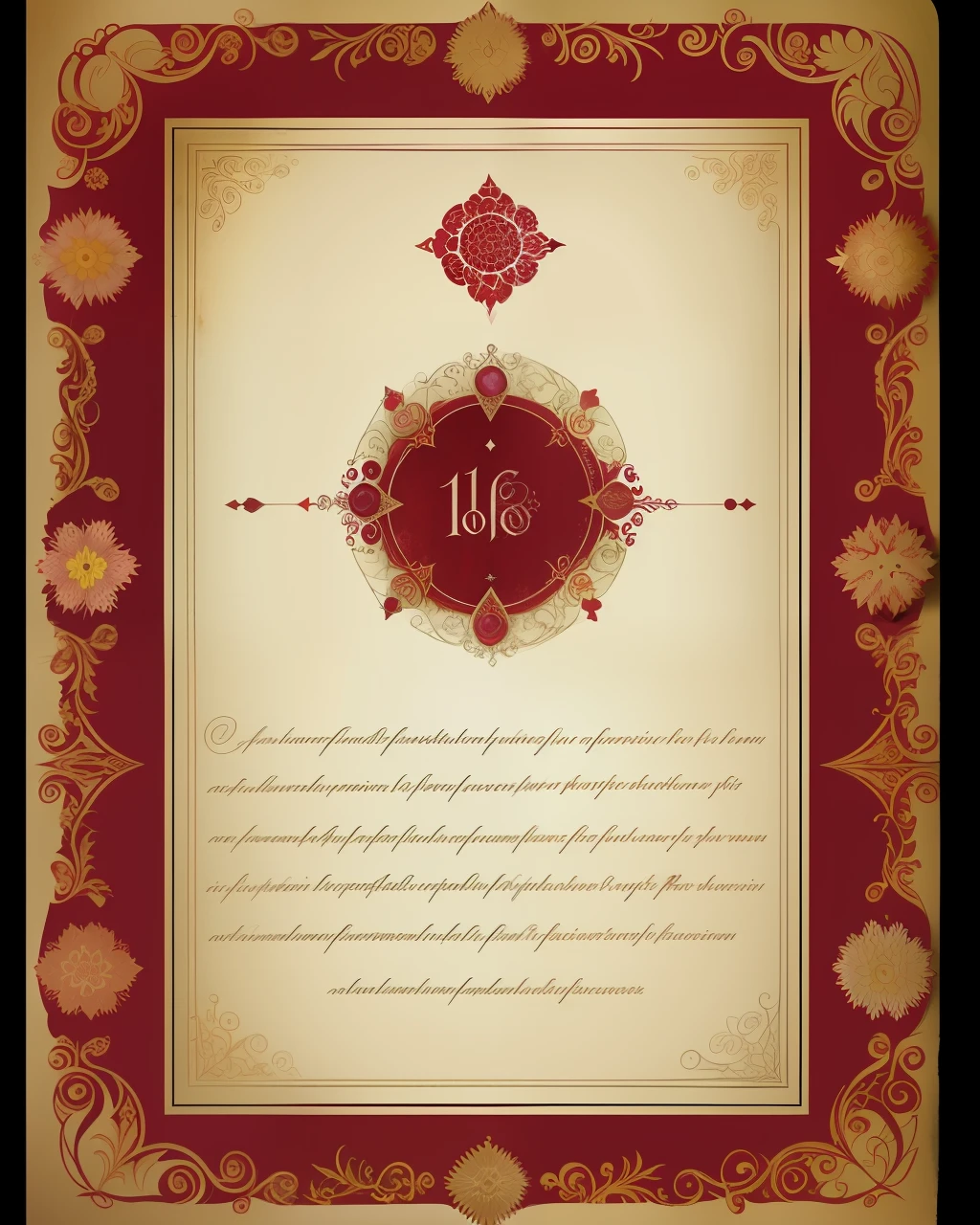 the front cover of an ancient medieval English codex, red and scarlet and burgundy and gold leather, old ink title, tooling, gold furniture, rose illustration, floral illustration, rubies and gold, small arcane symbols, view from above, centred, extremely high details, scruffy:1.5, rough1:5, stained:1.5, bright natural colours:1.0