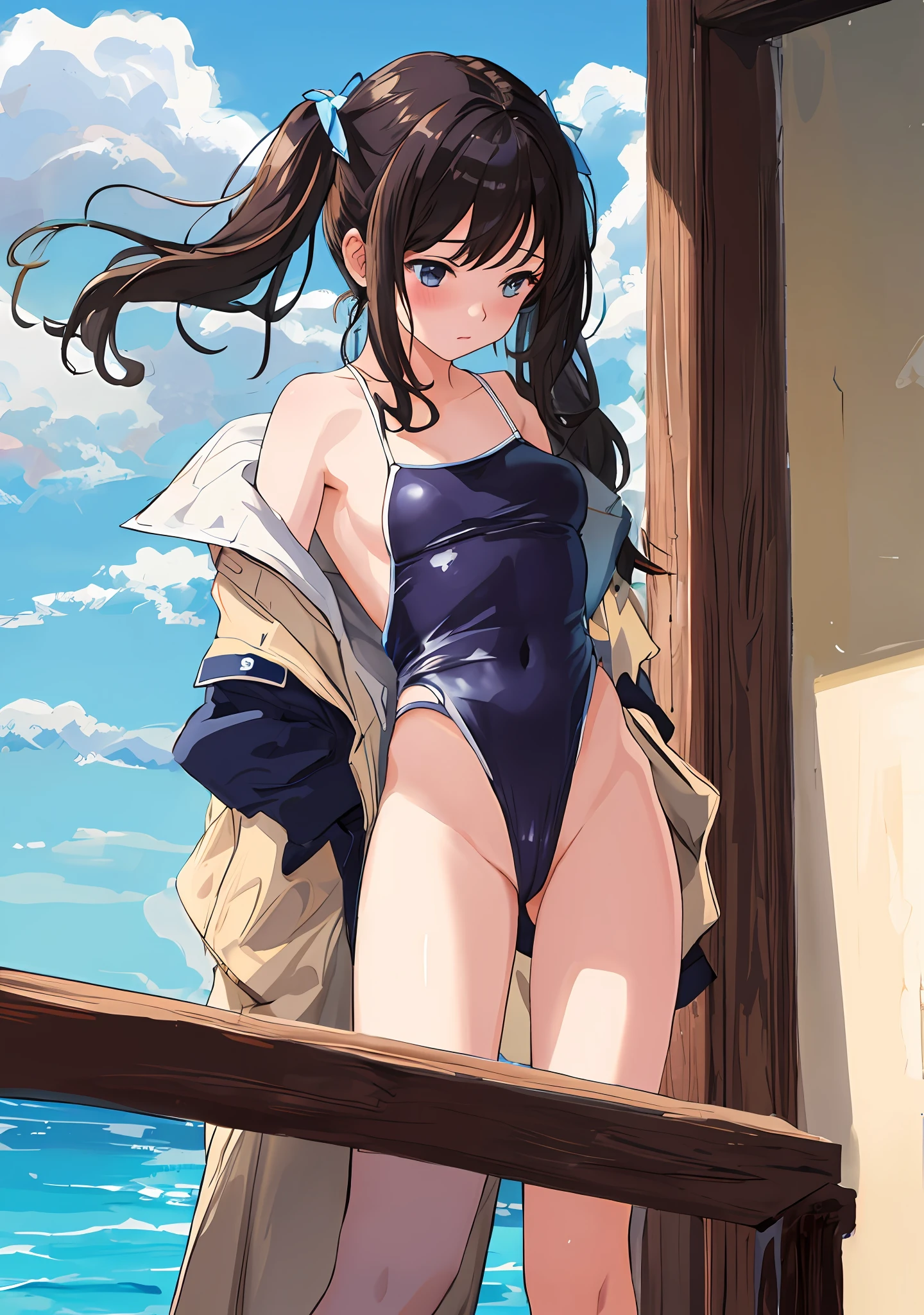 (masterpiece, best quality), 1girl, nsfw, swimsuit, shy, showing off