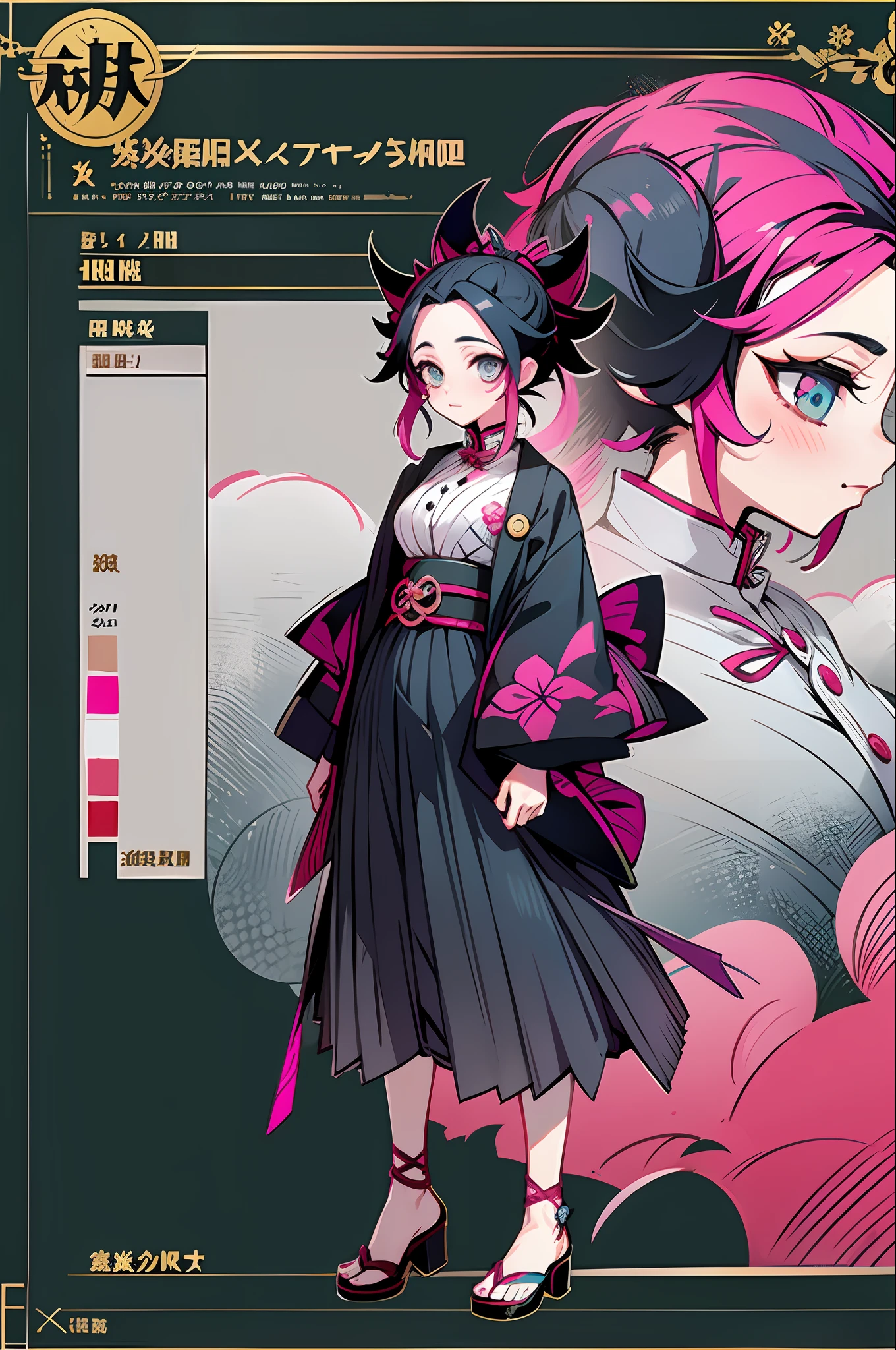 1woman, character sheet, concept art, full body, adult woman, \(kimetsu no yaiba\)