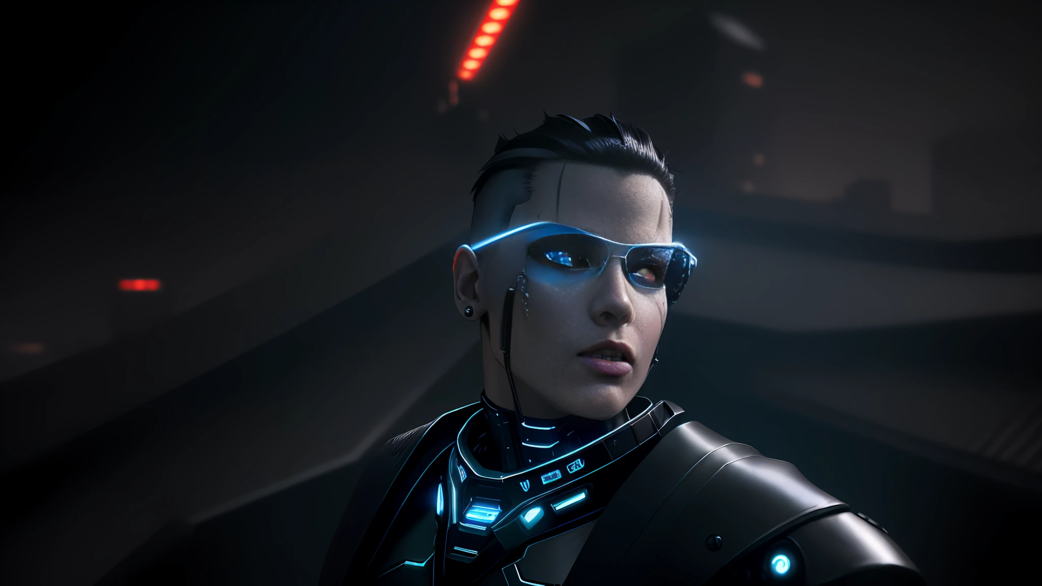 a cyborg avatar in the Style-RustMagic, cyberpunk augmentation, cyberware, cyborg, carbon fiber, chrome, implants, metal skull, bloody, cyber plate armor,( dark atmosphere:1.2), (dark night:1.3), scars, (dark short disheveled hair:1.1), (black eyeshadow:1.1), (beautifully detailed glow:1.1), detailed, Cinematic light, intricate detail, highres, rounded eyes, detailed facial features, high detail, sharp focus, smooth, aesthetic, extremely detailed, insanely detailed and intricate dark industrial factory background, slim body, stylish pose,