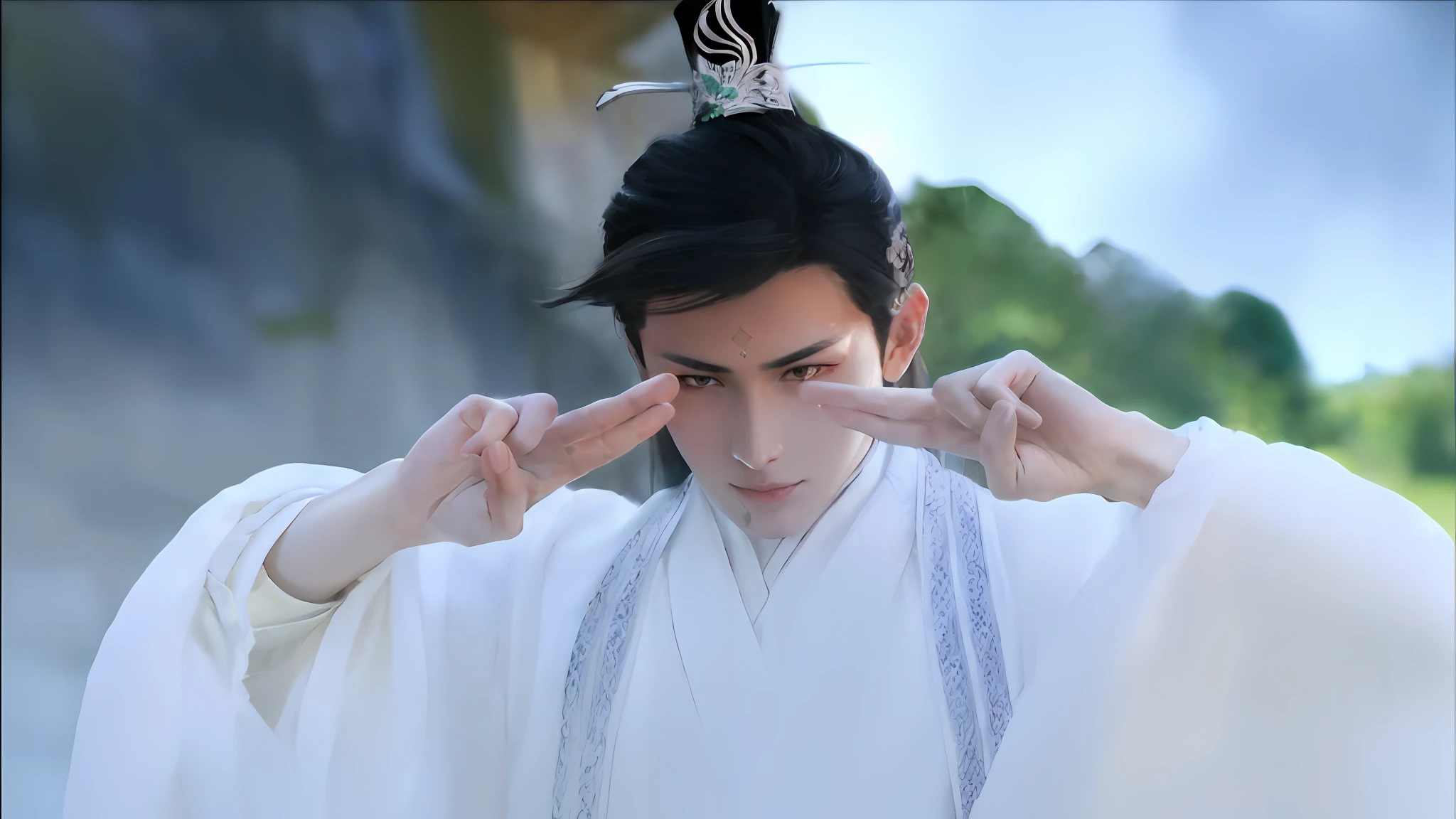 [Monochrome: Pastel Color: 0.6] Theme, (Masterpiece), (Best Quality), (Detail), Light Layer, Shiny Skin, (Complicated Details: 1.1), Black Hair, Long Hair, Black Eyes, Xianxia Hero, (male: 1.1)