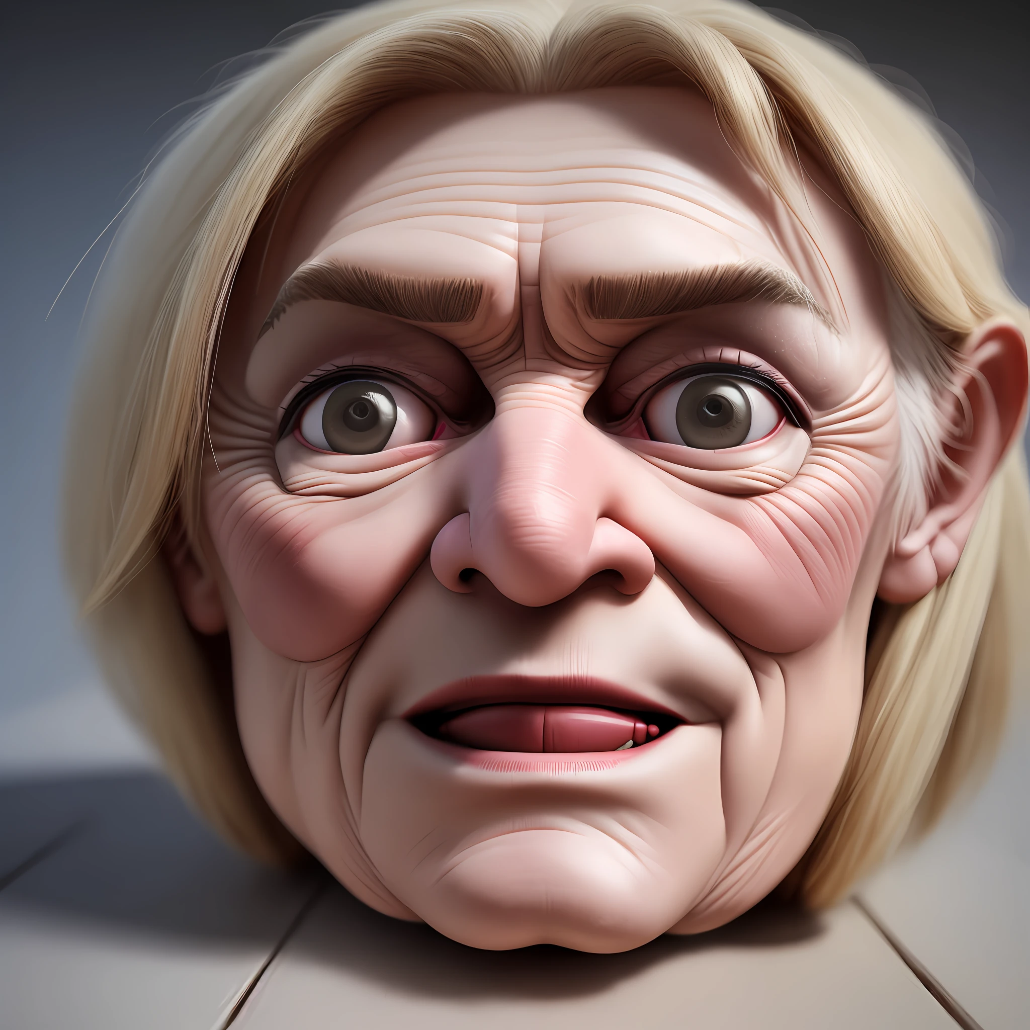 Ugly the former British Prime Minister Truss into an old hag 3D lifelike