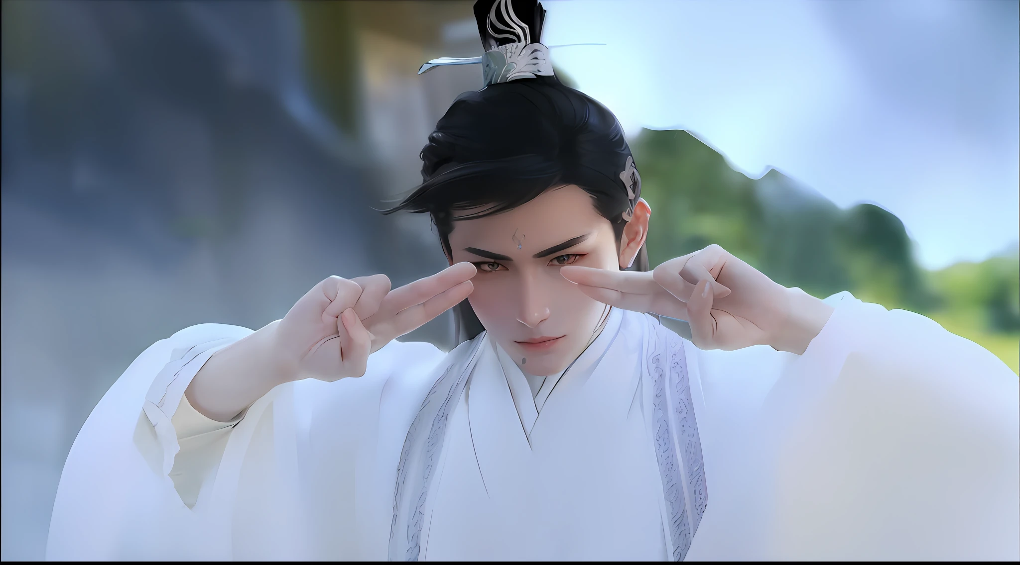 [Monochrome: Pastel Color: 0.6] Theme, (Masterpiece), (Best Quality), (Detail), Light Layer, Shiny Skin, (Complicated Details: 1.1), Black Hair, Long Hair, Black Eyes, Xianxia Hero, (male: 1.1), tragic