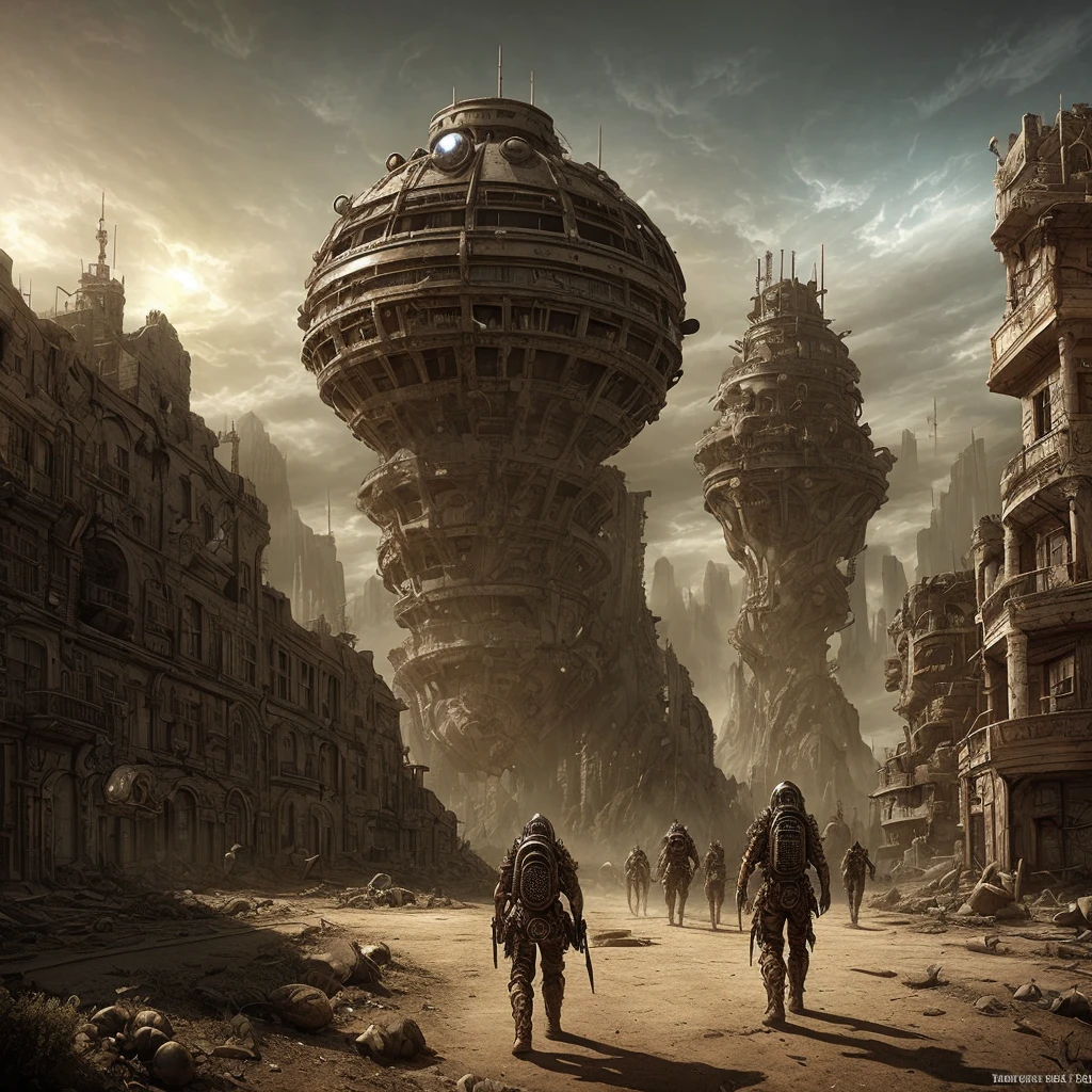 ruined world steampunk aliens apocalyptic barren