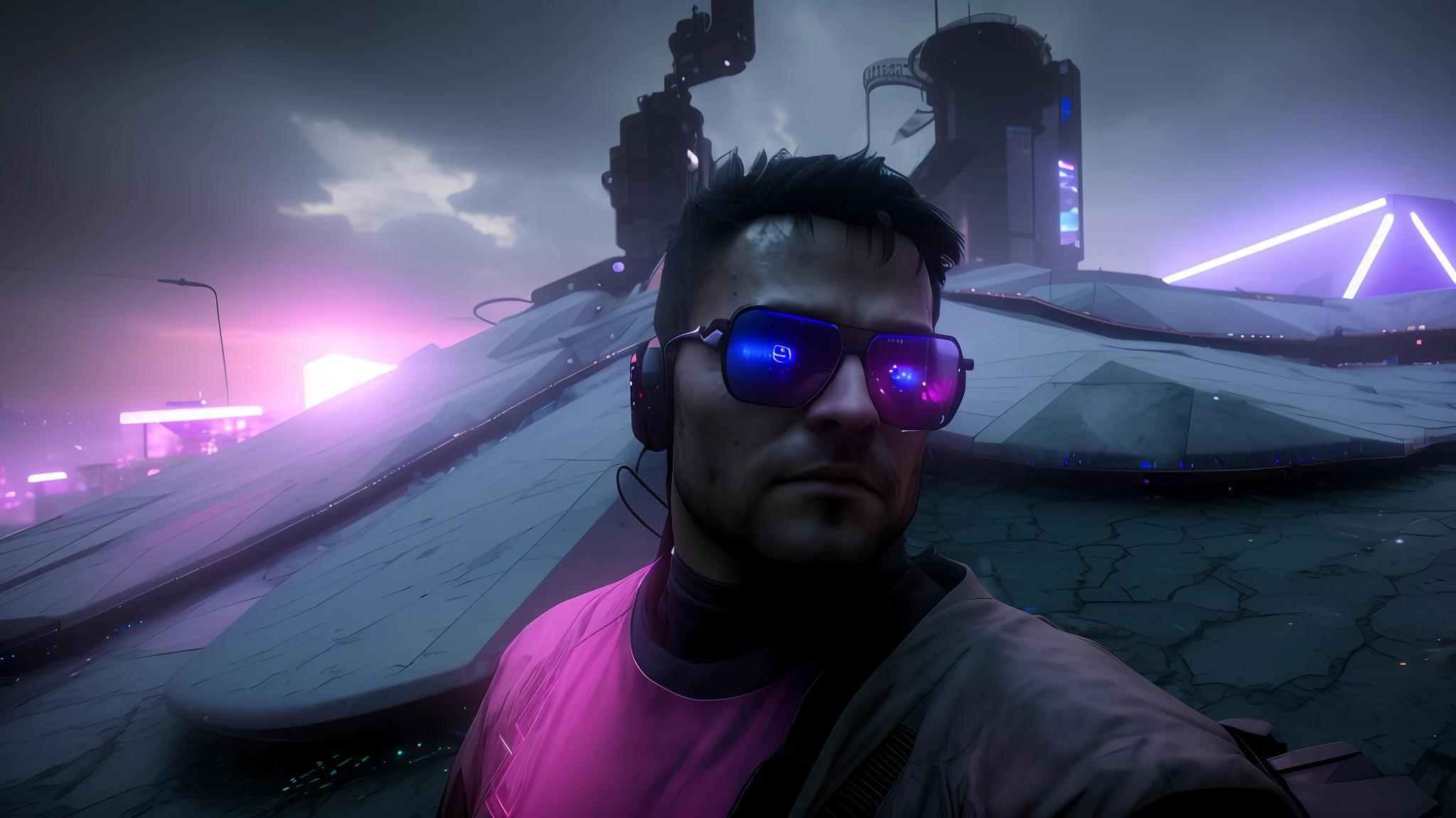 "Using Stable Diffusion, generate a cyberpunk-style selfie by transforming the original face in the picture while maintaining ultra-realistic, 8k ultra HD quality."