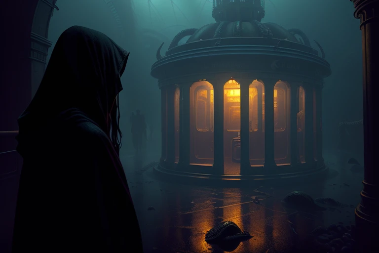 (The ancient Cthulhu in the ocean wreaks havoc in the modern subway station: 1.3). The giant octopus squeezes a subway car in its arms. Old breath. The color of the swamp. (Shipwreck: 1.2). FOG. (very dark and scary: 1.2). Super intricate details. (Howard Lovecraft&#39;s style: 1.1). Tiny humans flee in panic, volumetric lighting, trash. A stunning, award-winning masterpiece. 8k. Surreal art style. Scary horror atmosphere. Very detailed. digital painting. artstation, concept art, sharp focus, illustration, art by greg rutkowski and alphonse mucha
