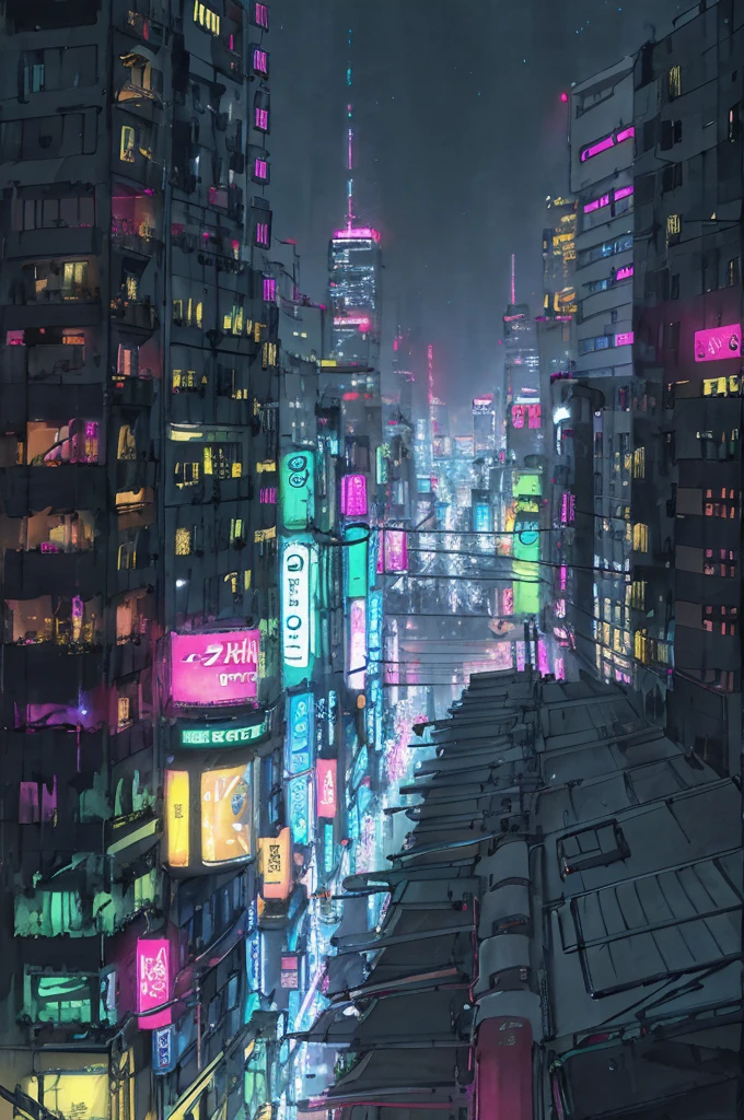 neon, glow, city, night