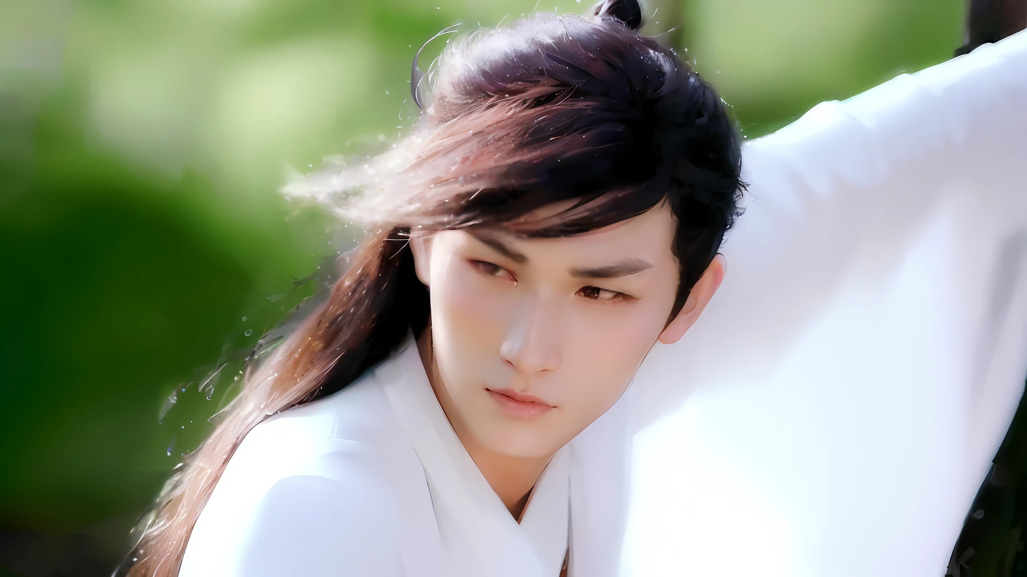 [Monochrome: Pastel Color: 0.6] Theme, (Masterpiece), (Best Quality), (Detail), Light Layer, Shiny Skin, (Complicated Details: 1.1), Black Hair, Long Hair, Black Eyes, Xianxia Hero, (male: 1.1)