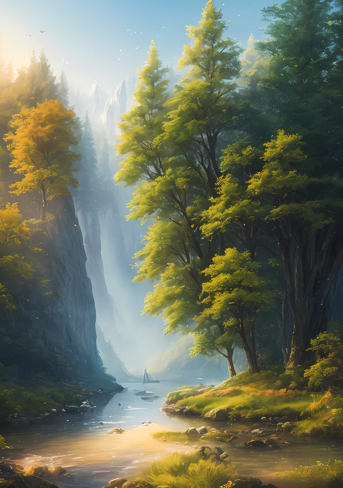 masterpiece, best quality, high quality,extremely detailed CG unity 8k wallpaper, An enchanting and dreamy scene of  a sailing boat in fantasy forest, with towering trees, hidden fairy glens, creating a sense of mystique and enchantment, artstation, intricate, trending, award winning photography, Bokeh, Depth of Field, HDR, bloom, Chromatic Aberration ,Photorealistic,extremely detailed, trending on artstation, trending on CGsociety, Intricate, High Detail, dramatic, art by midjourney