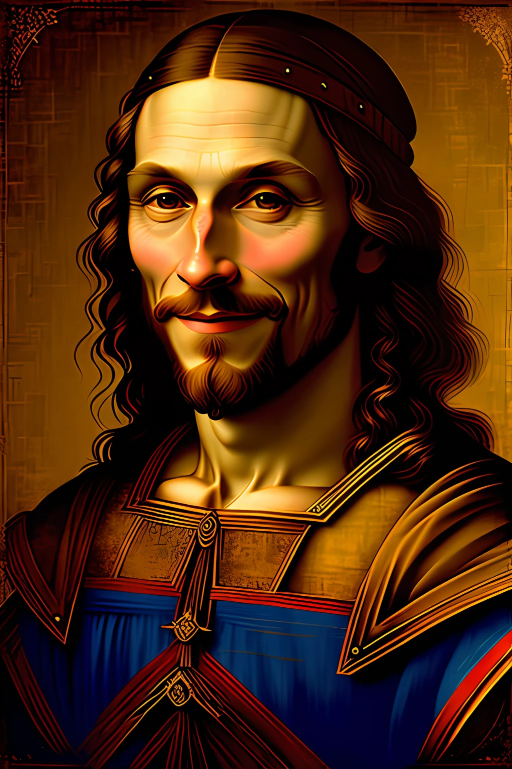 Complete reproduction of da Vinci style, a man&#39;s smile, in a da Vinci-inspired painting