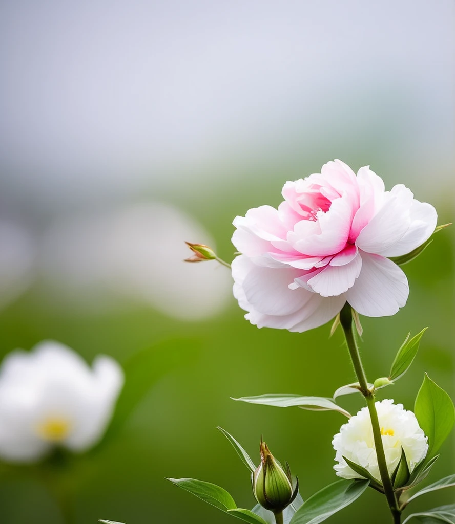 peony, music, blur, a lot of white space